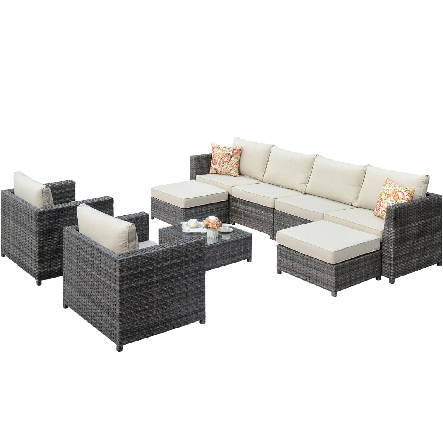 Ovios Outdoor Furniture Bigger Size 9-Piece, King Series, Fully Assembled, with 2 Chairs