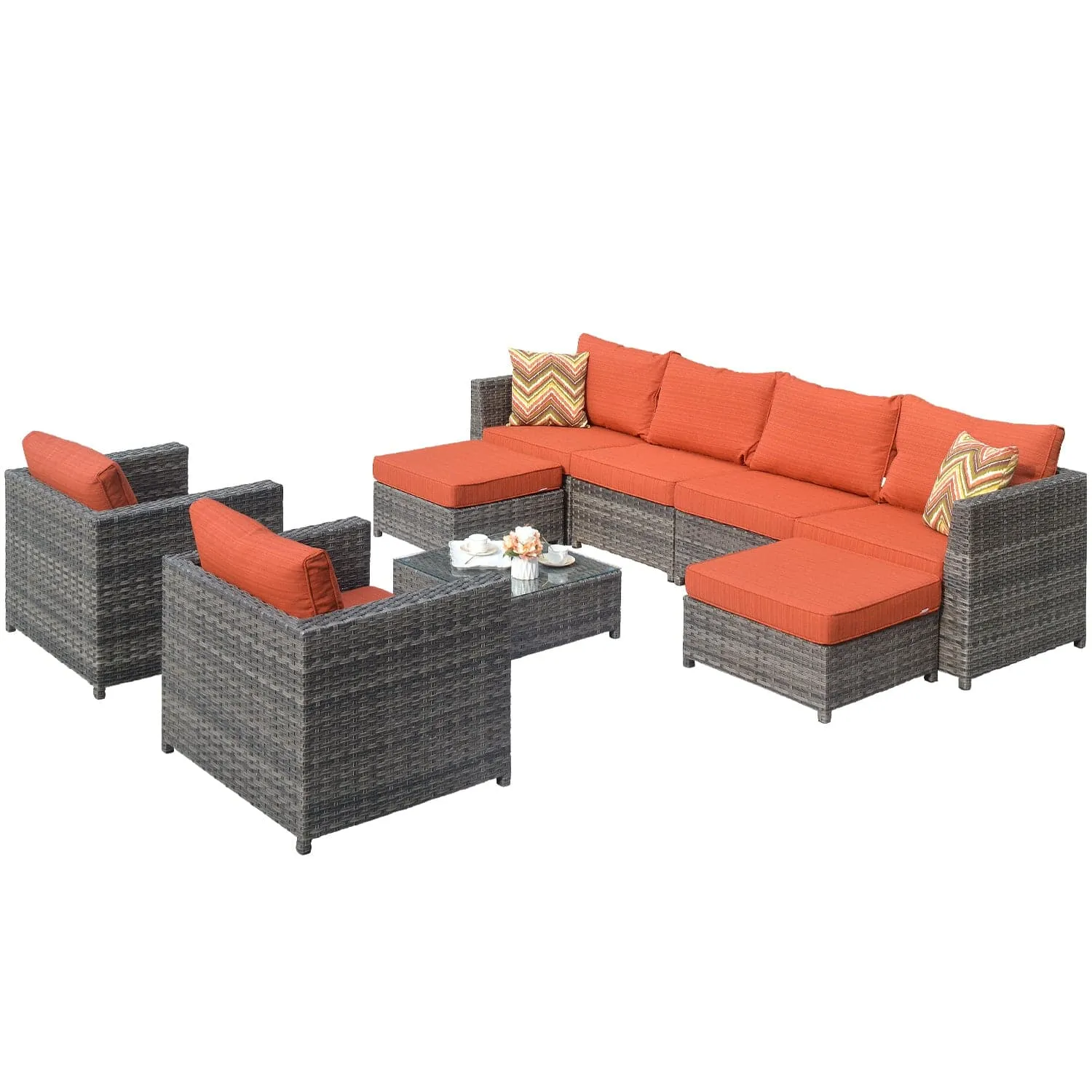 Ovios Outdoor Furniture Bigger Size 9-Piece, King Series, Fully Assembled, with 2 Chairs