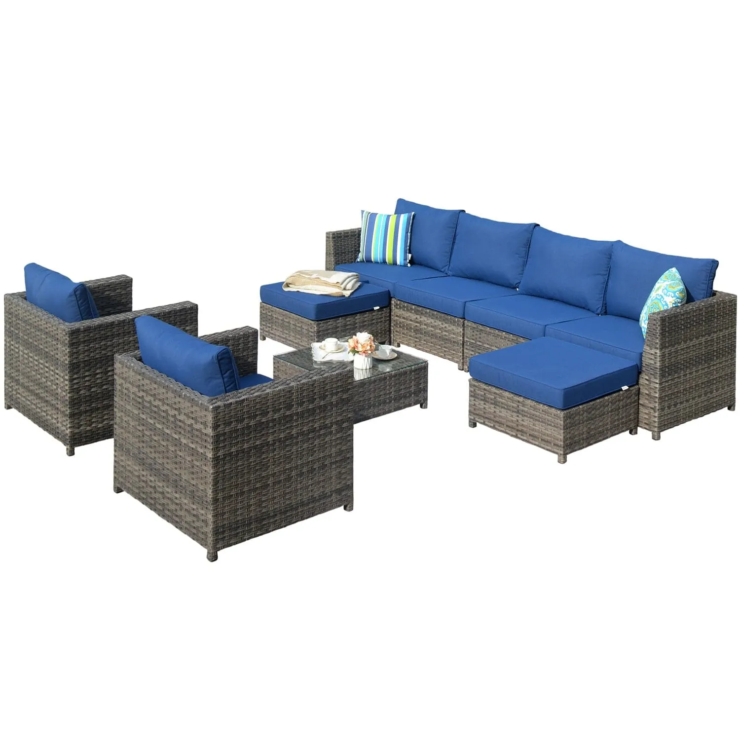 Ovios Outdoor Furniture Bigger Size 9-Piece, King Series, Fully Assembled, with 2 Chairs