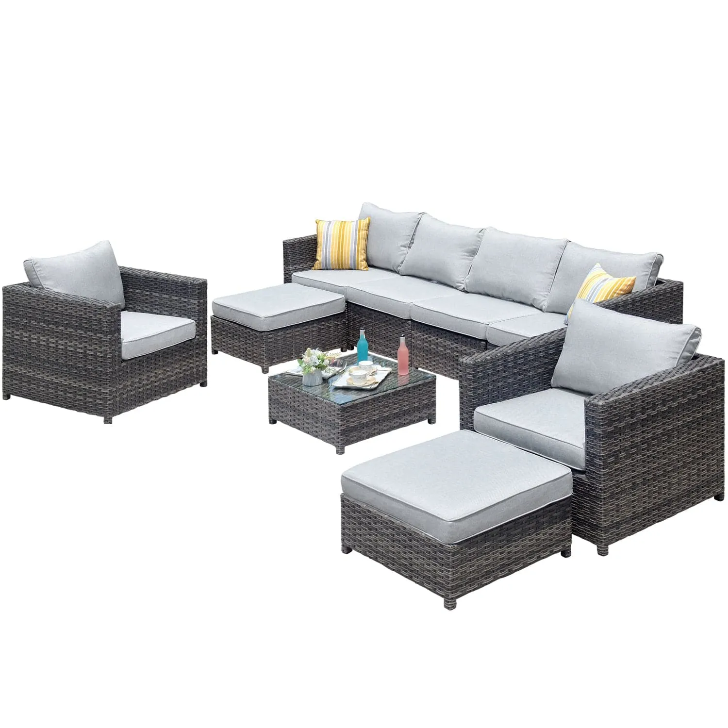 Ovios Outdoor Furniture Bigger Size 9-Piece, King Series, Fully Assembled, with 2 Chairs