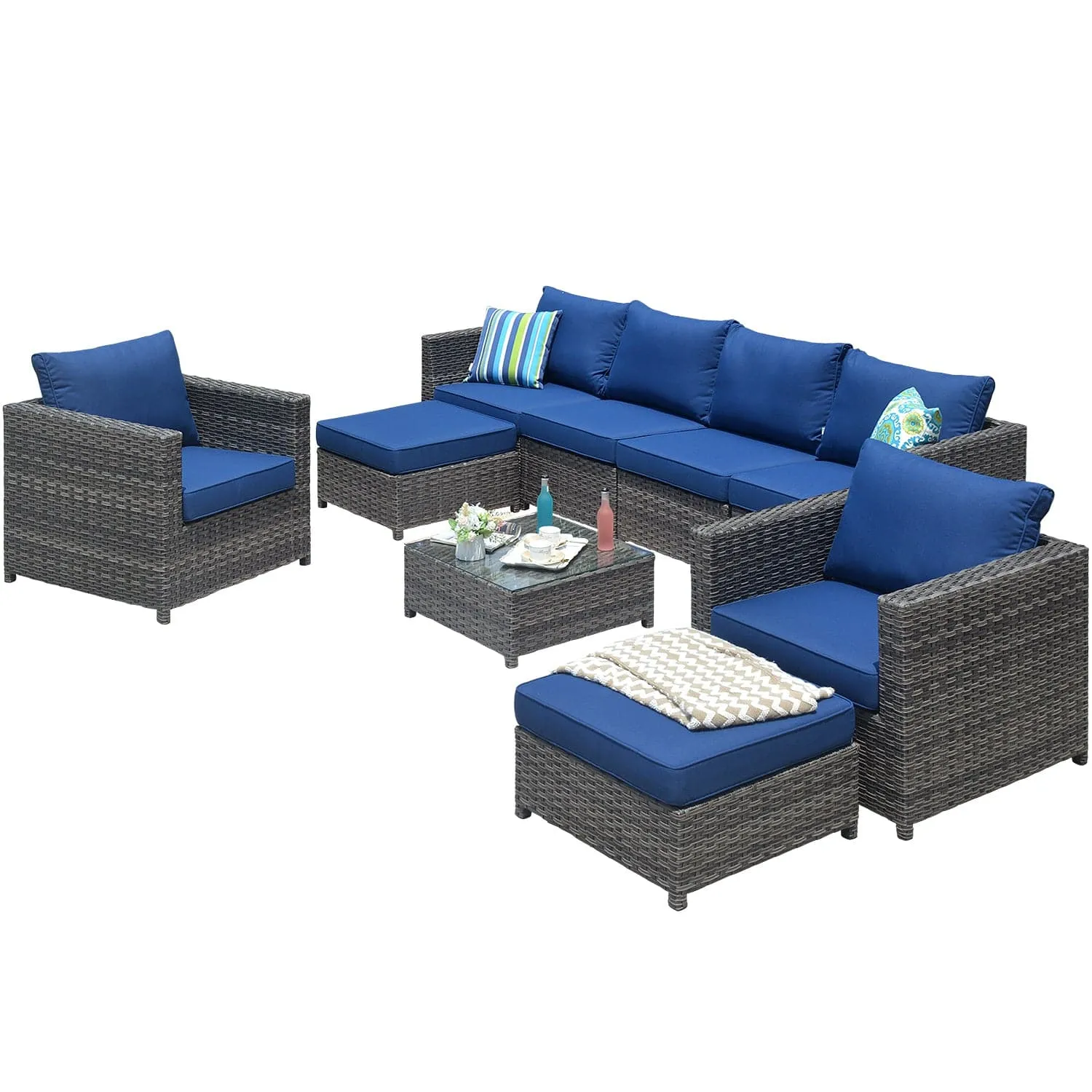 Ovios Outdoor Furniture Bigger Size 9-Piece, King Series, Fully Assembled, with 2 Chairs