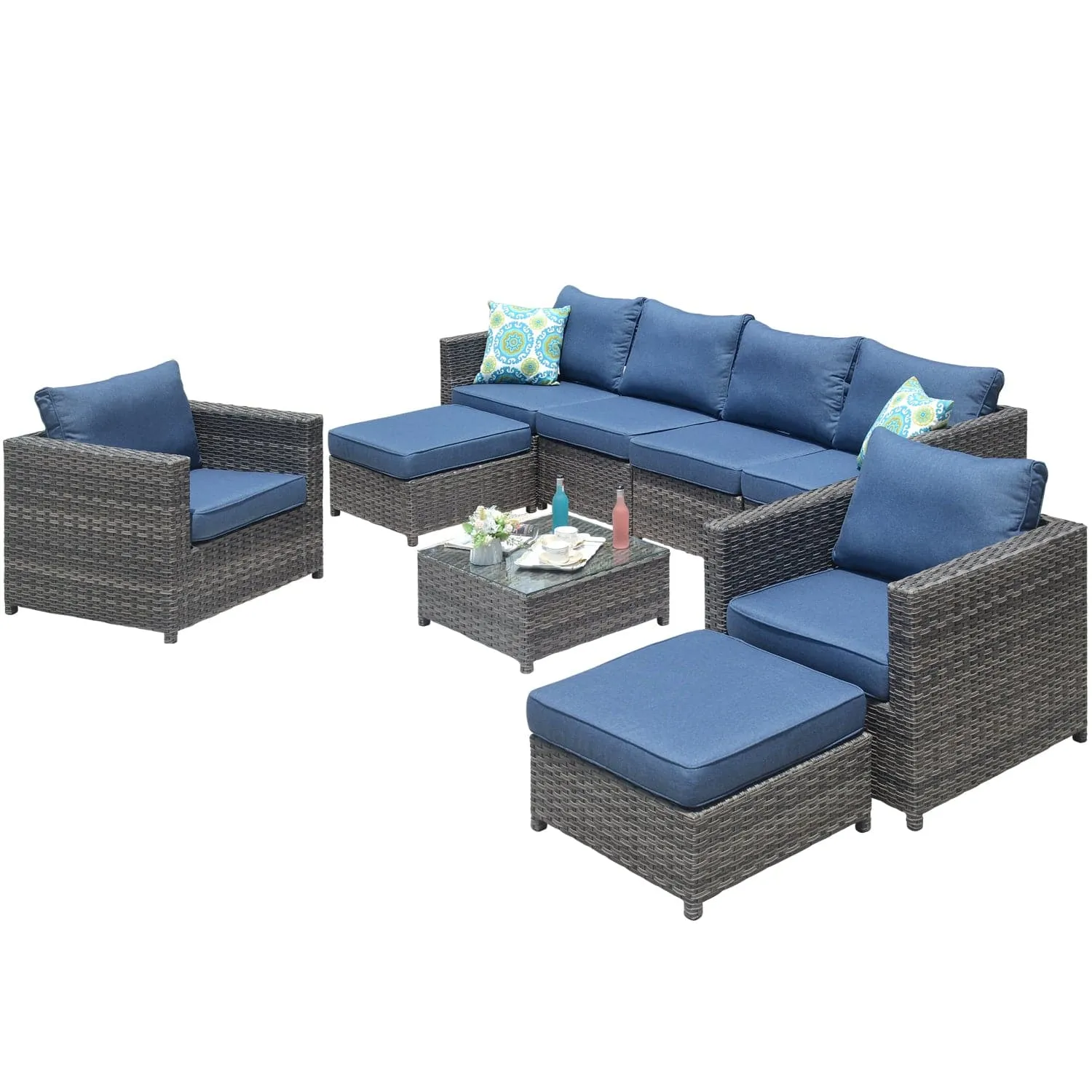Ovios Outdoor Furniture Bigger Size 9-Piece, King Series, Fully Assembled, with 2 Chairs