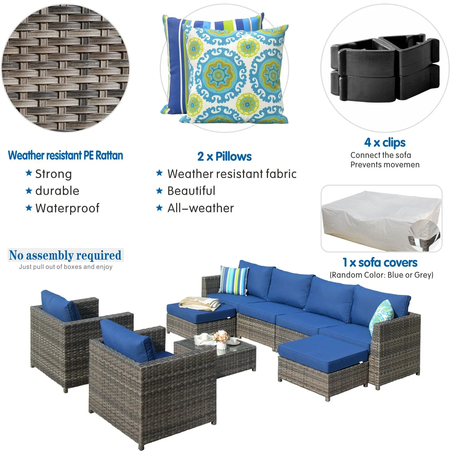 Ovios Outdoor Furniture Bigger Size 9-Piece, King Series, Fully Assembled, with 2 Chairs