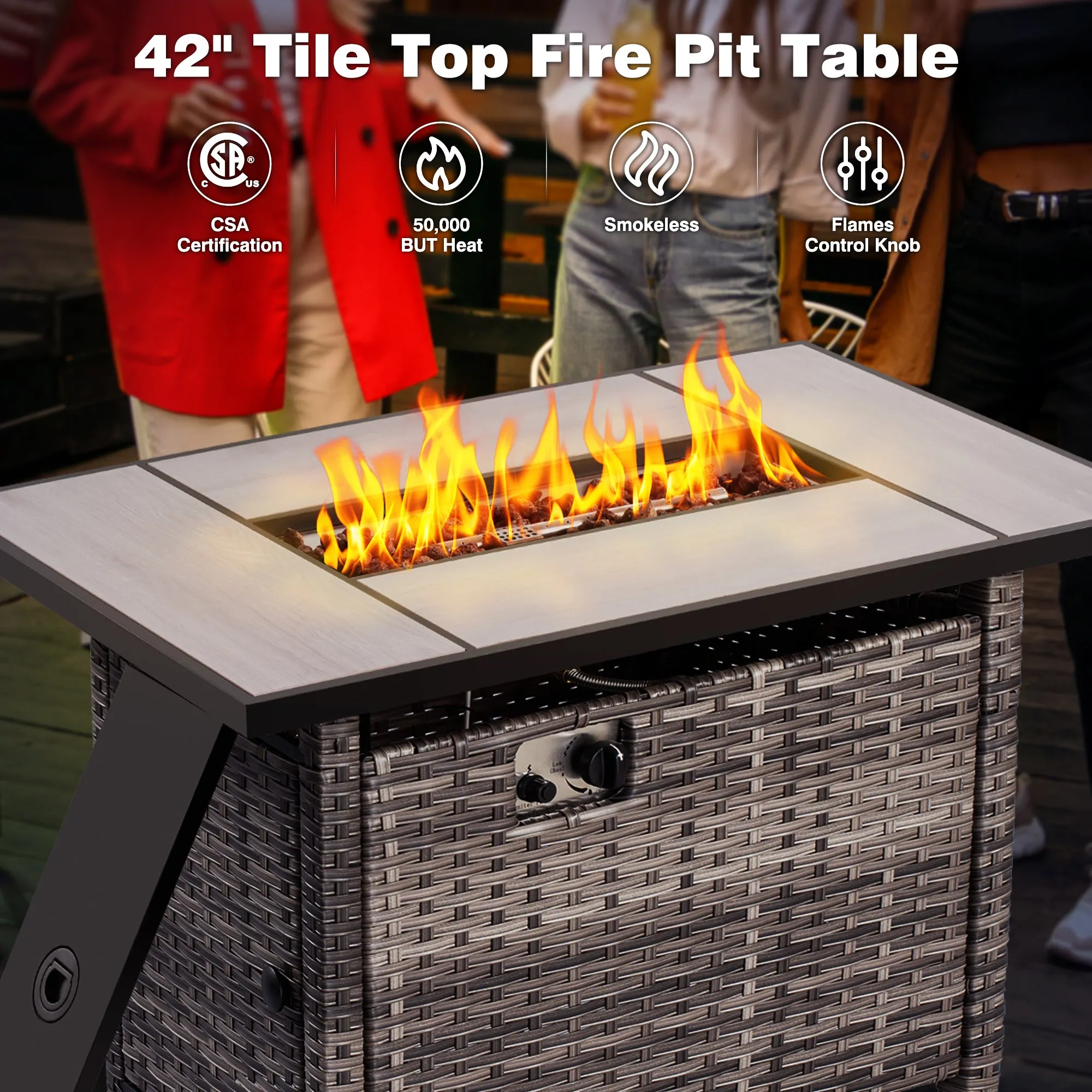 Ovios Patio 6-Piece Conversation Set with 42'' Rectangle Propane Fire Pit Table Kenard