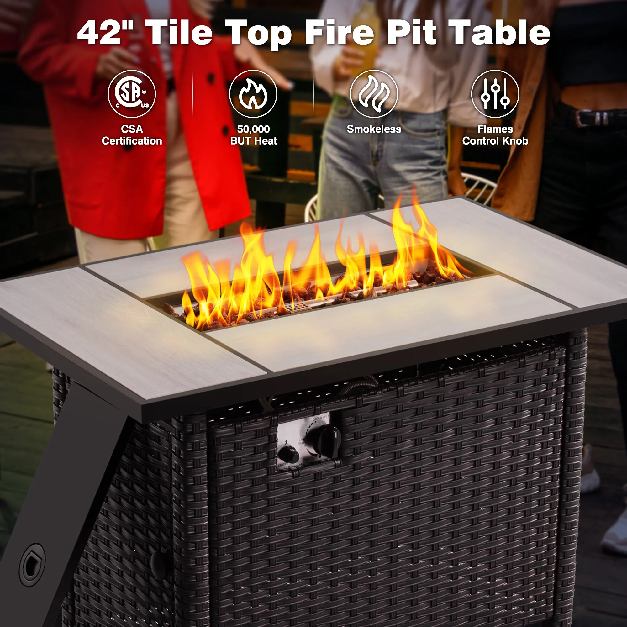 Ovios Patio 6-Piece Conversation Set with 42'' Rectangle Propane Fire Pit Table Kenard