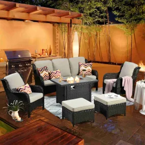 Ovios Patio 6-Piece Conversation Set with 42'' Rectangle Propane Fire Pit Table Kenard
