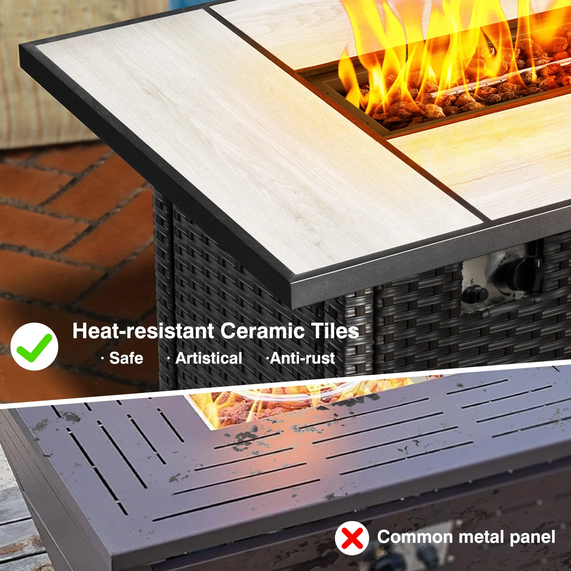 Ovios Patio 6-Piece Conversation Set with 42'' Rectangle Propane Fire Pit Table Kenard