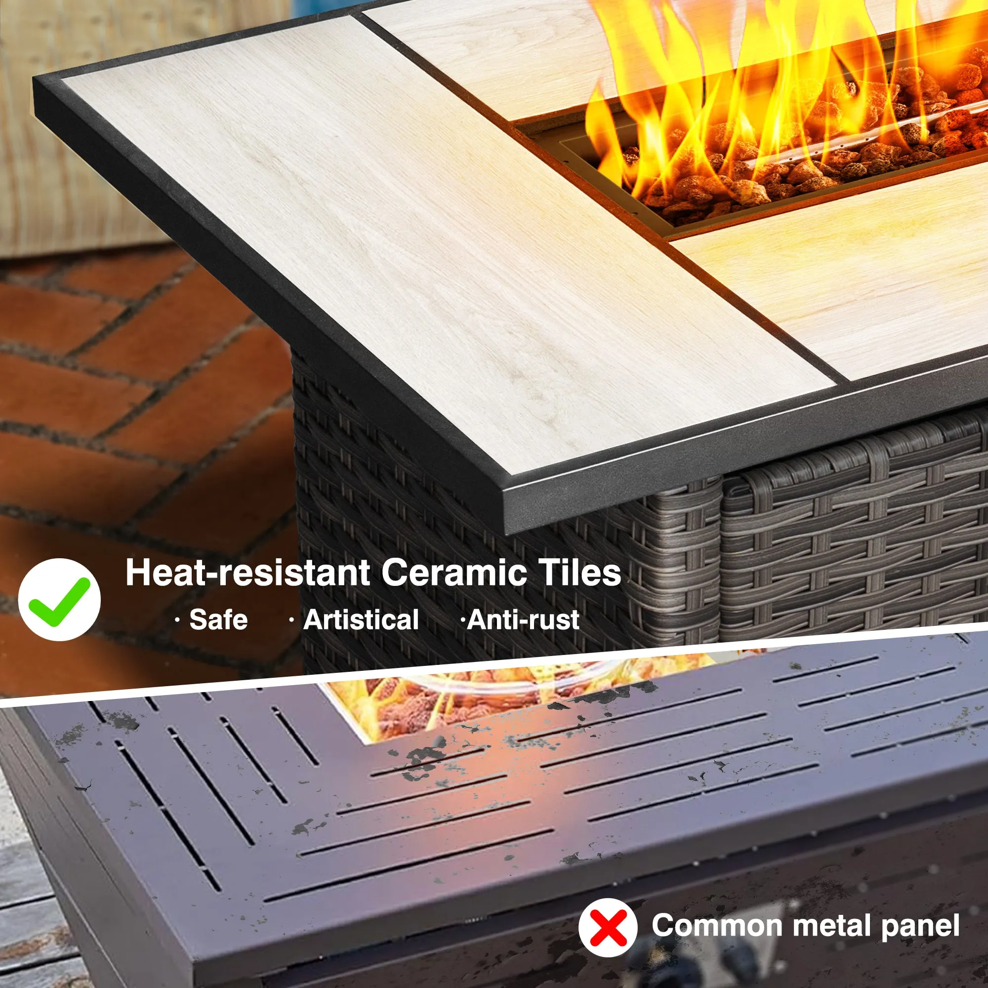 Ovios Patio 6-Piece Conversation Set with 42'' Rectangle Propane Fire Pit Table Kenard