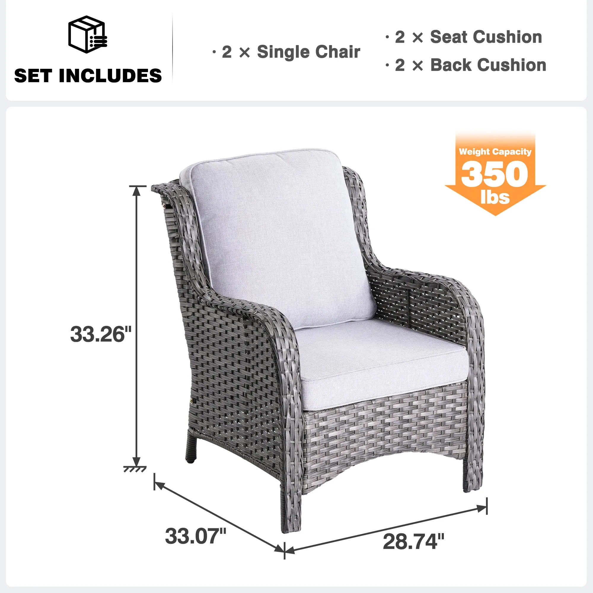 Ovios Patio Chairs 2-Piece Kenard Curved Handrest