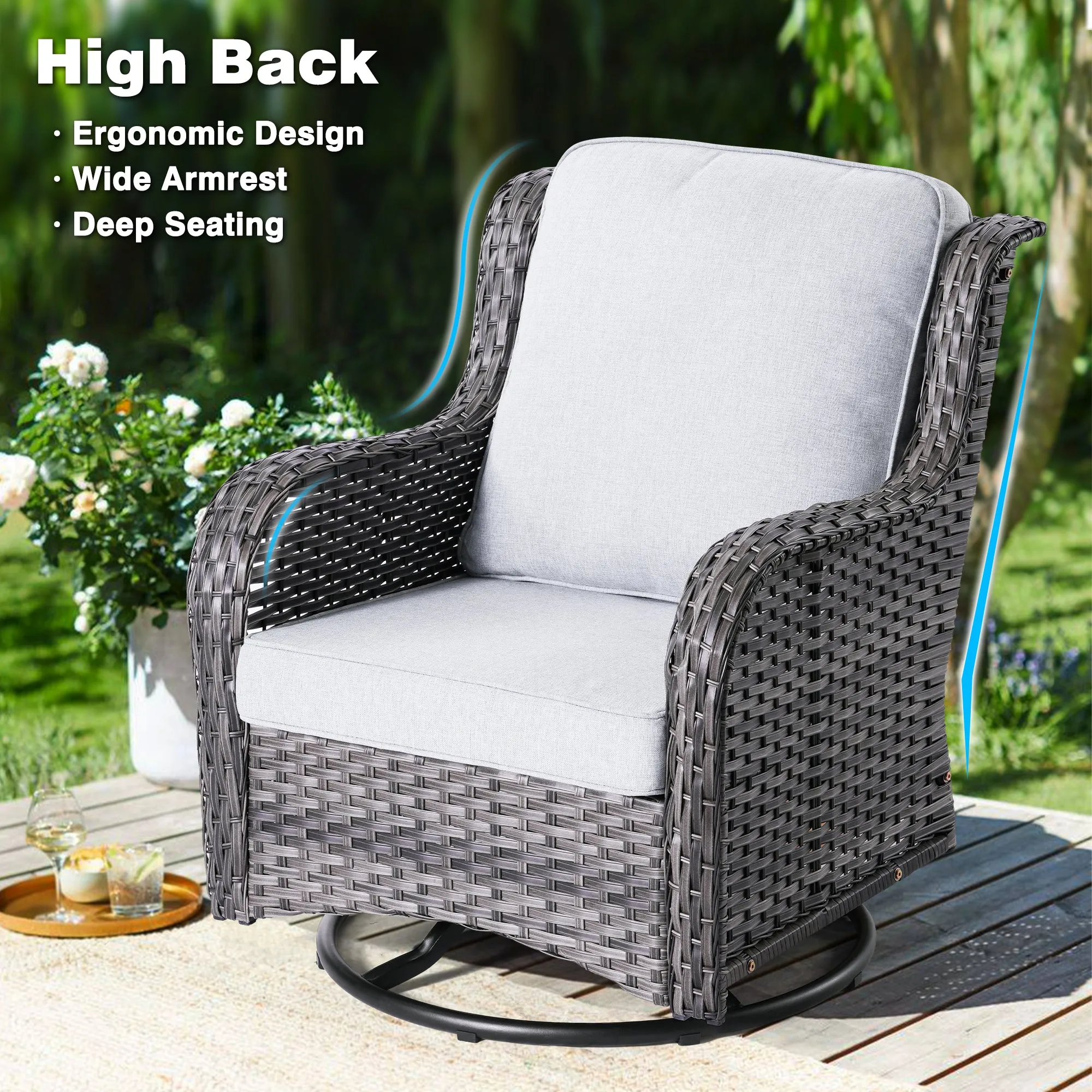 Ovios Patio Conversation Set 10-Piece with Rocking Chairs and Table Kenard