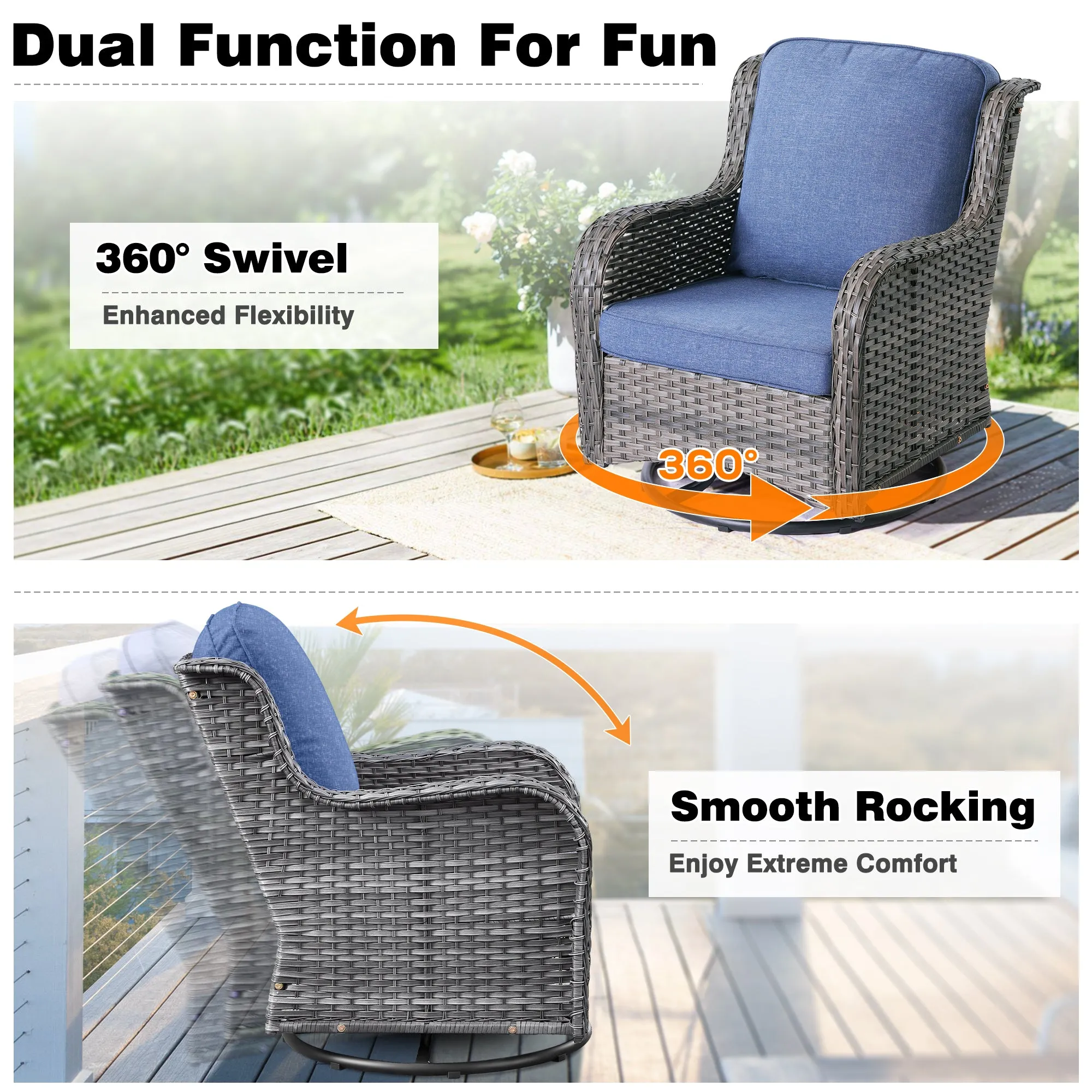 Ovios Patio Conversation Set 10-Piece with Rocking Chairs and Table Kenard