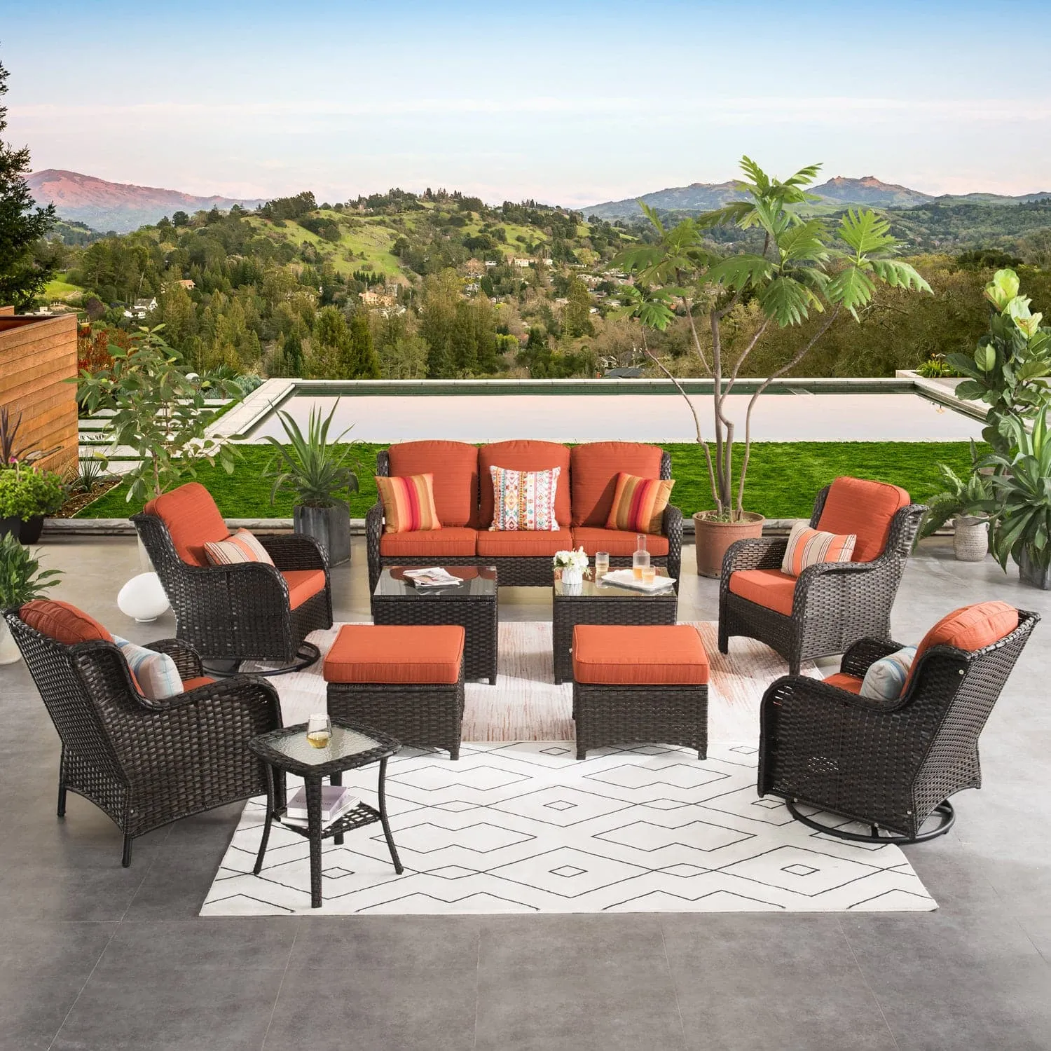 Ovios Patio Conversation Set 10-Piece with Rocking Chairs and Table Kenard