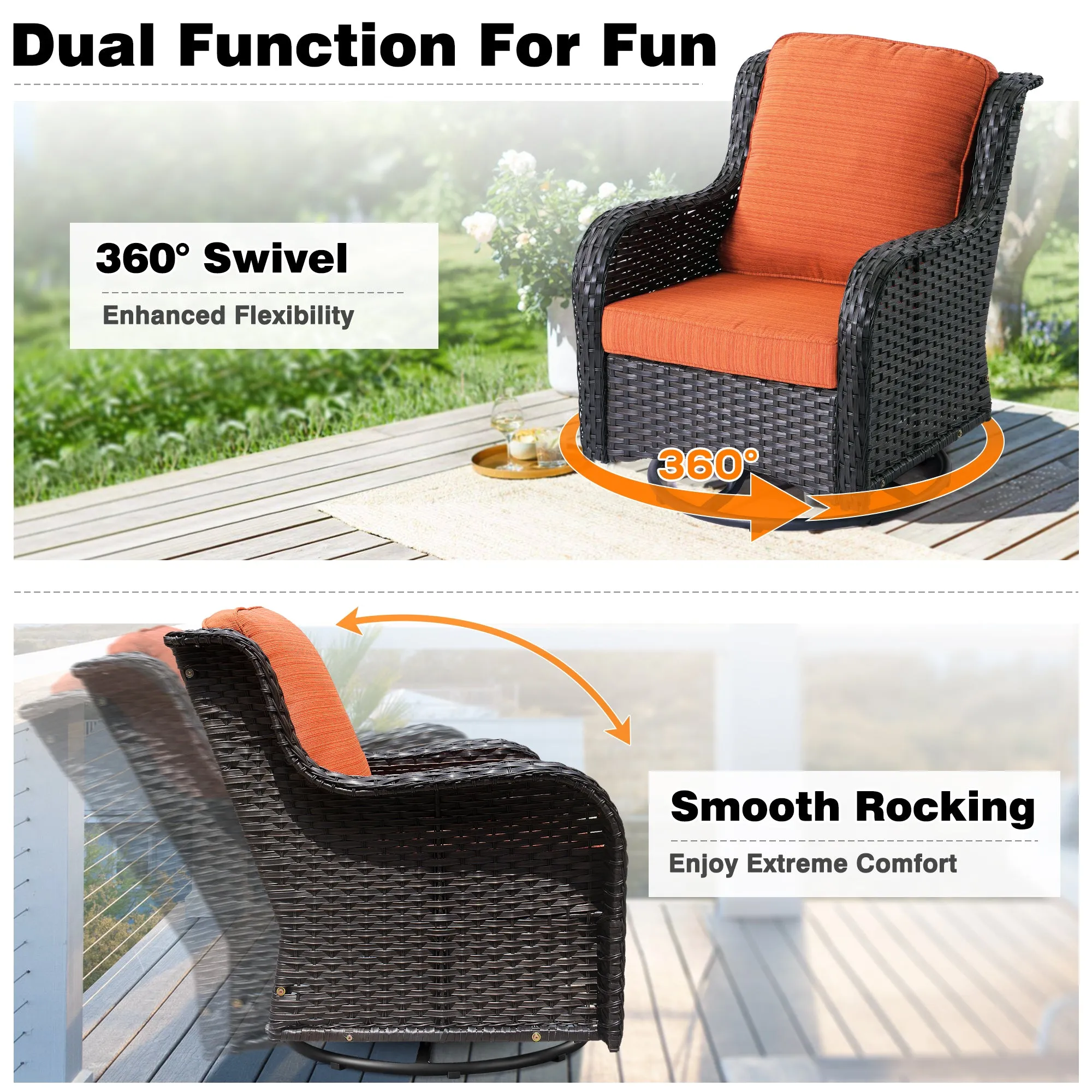 Ovios Patio Conversation Set 10-Piece with Rocking Chairs and Table Kenard