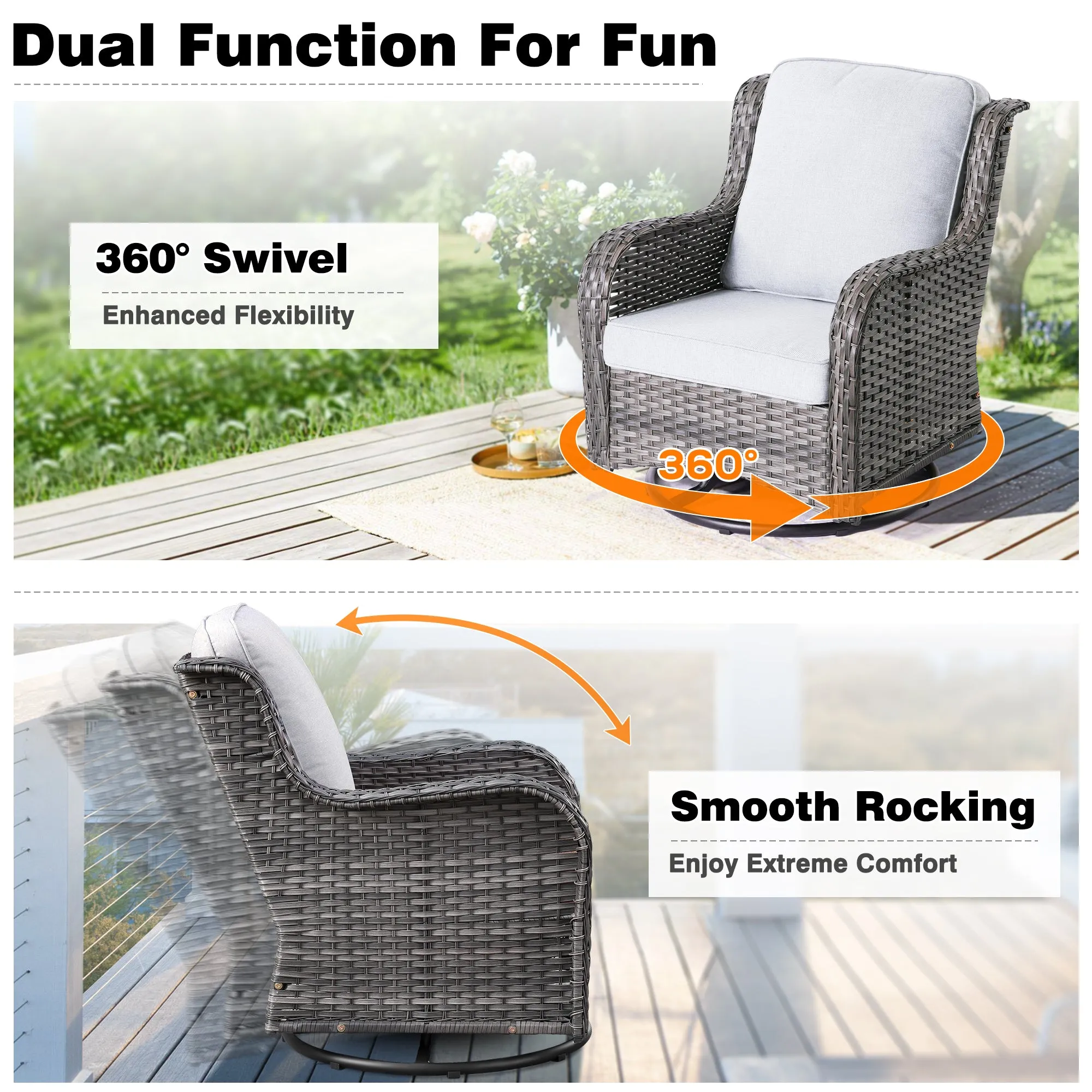 Ovios Patio Conversation Set 10-Piece with Rocking Chairs and Table Kenard