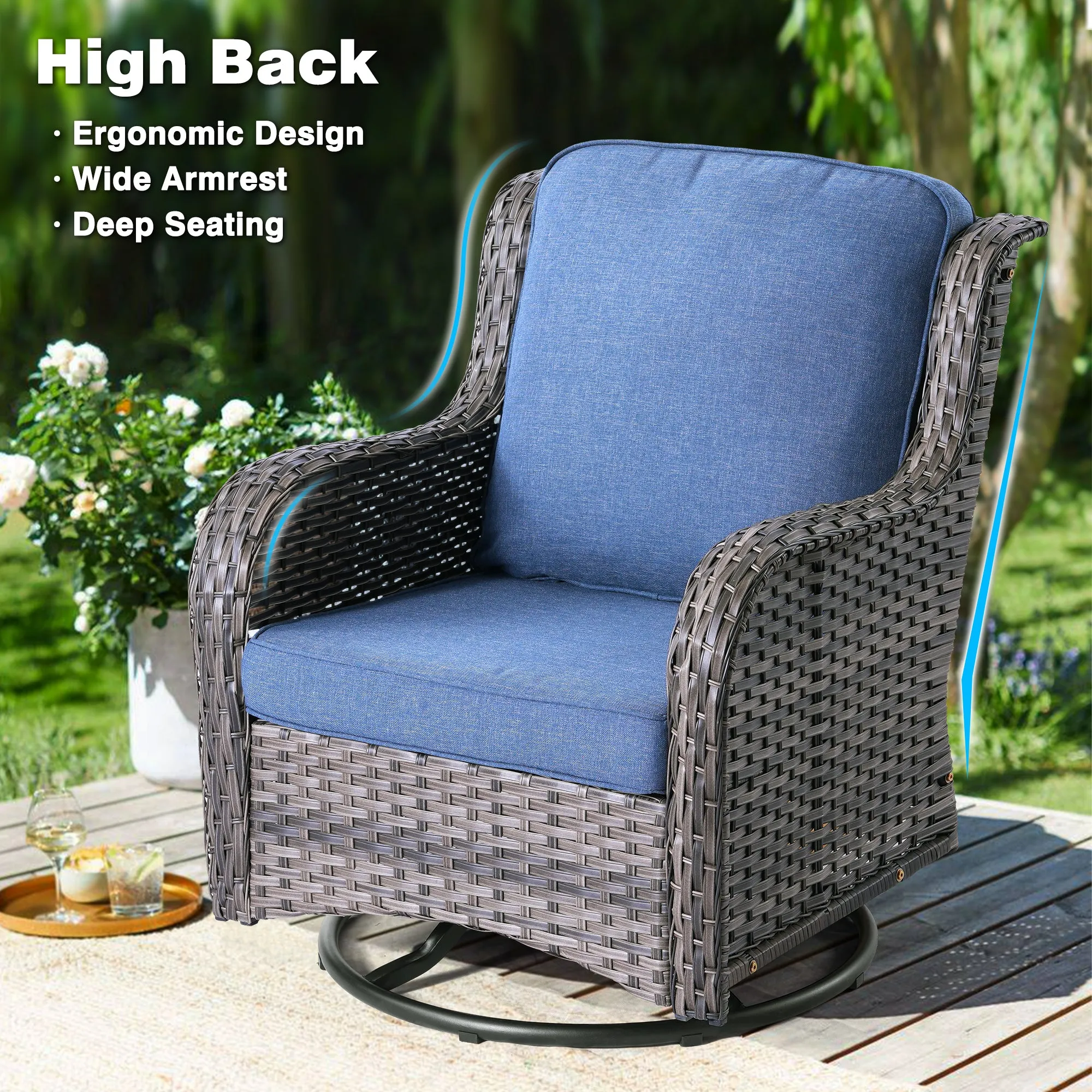 Ovios Patio Conversation Set 10-Piece with Rocking Chairs and Table Kenard