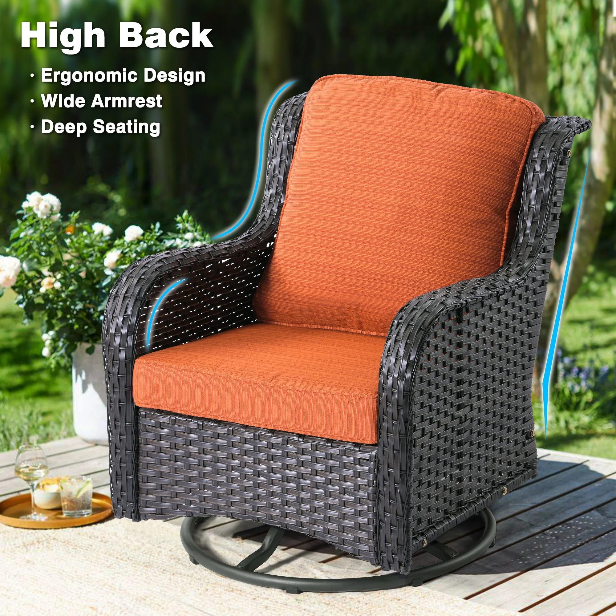 Ovios Patio Conversation Set 10-Piece with Rocking Chairs and Table Kenard