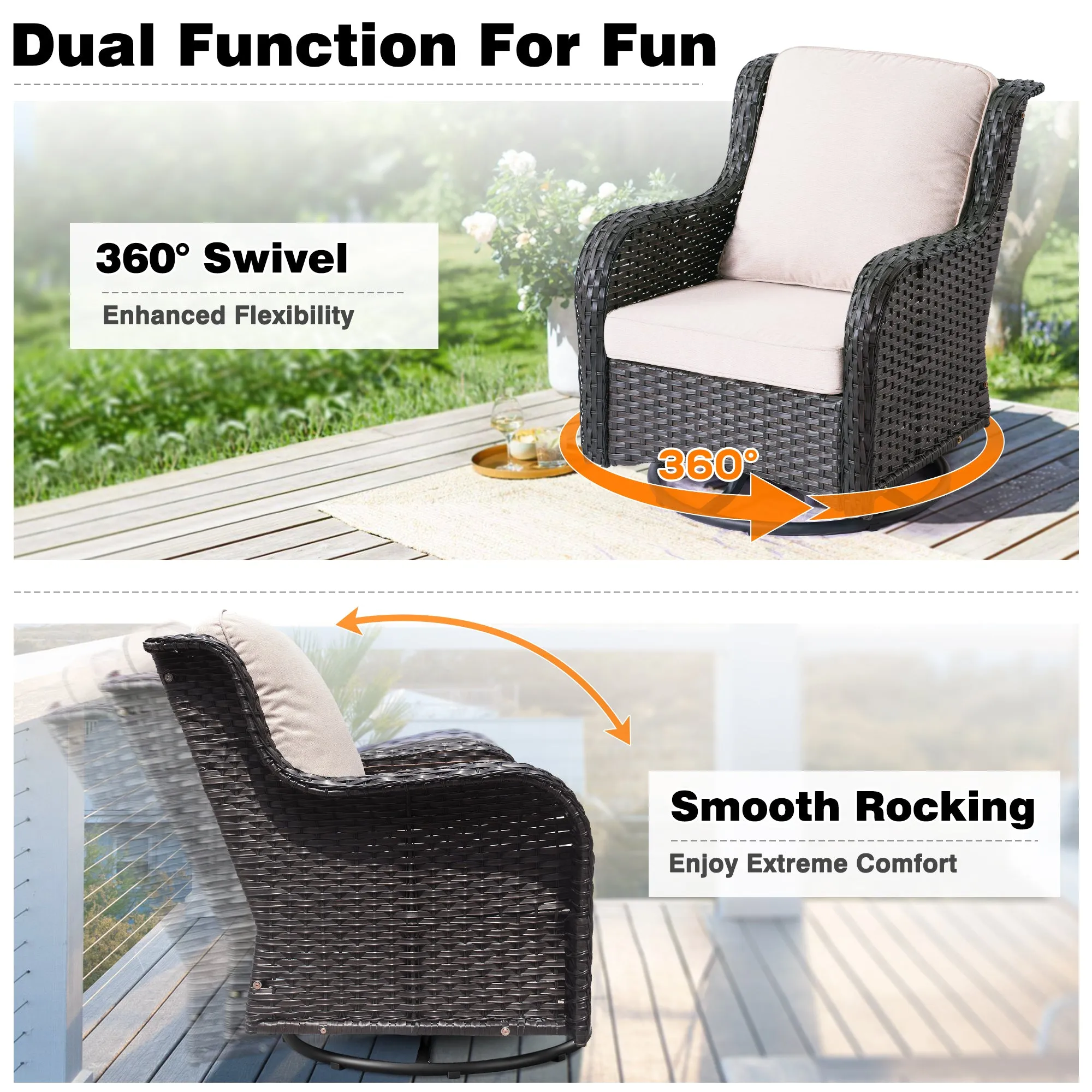Ovios Patio Conversation Set 10-Piece with Rocking Chairs and Table Kenard