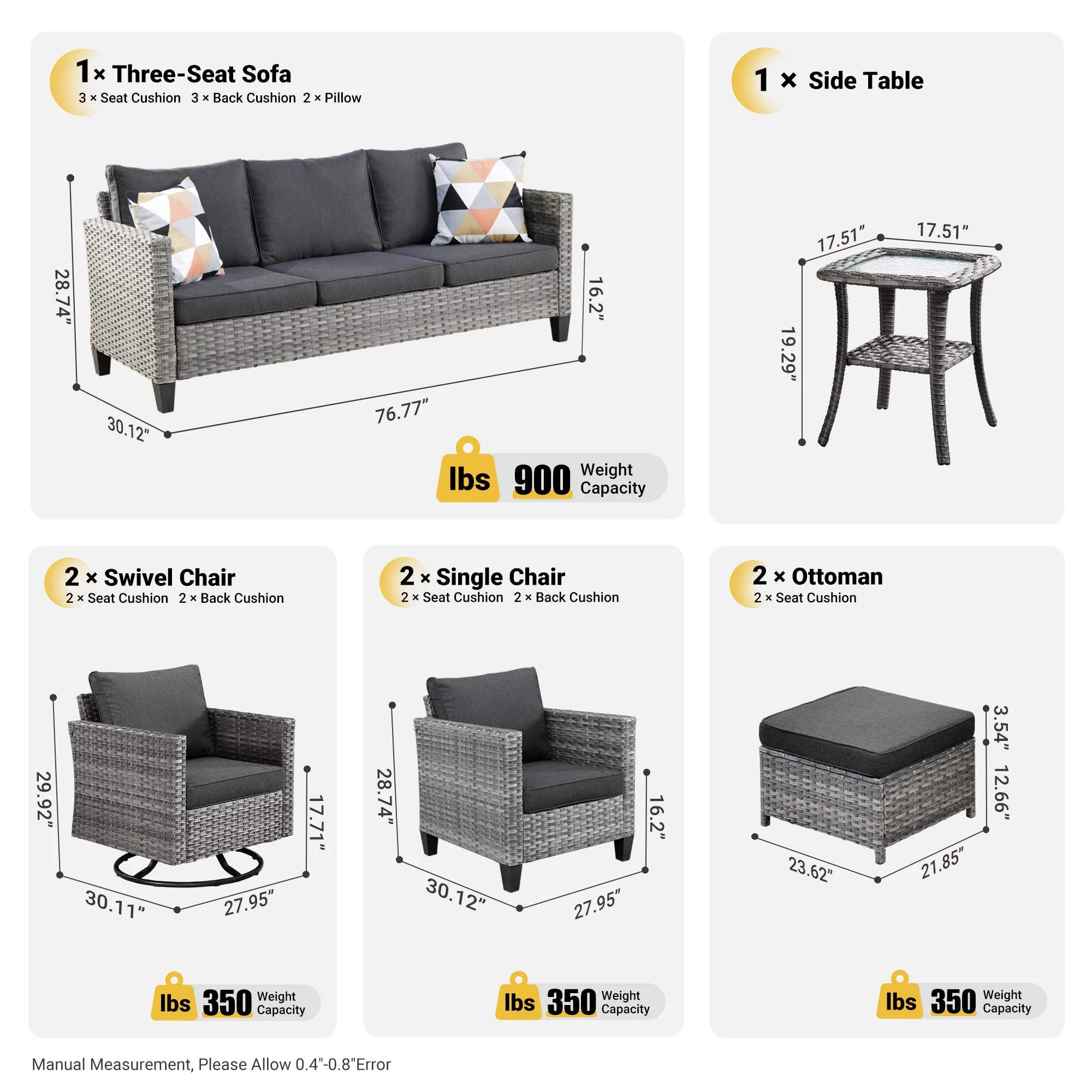 Ovios Patio Conversation Set 8-Piece with Swivel Rocking Chairs and Table