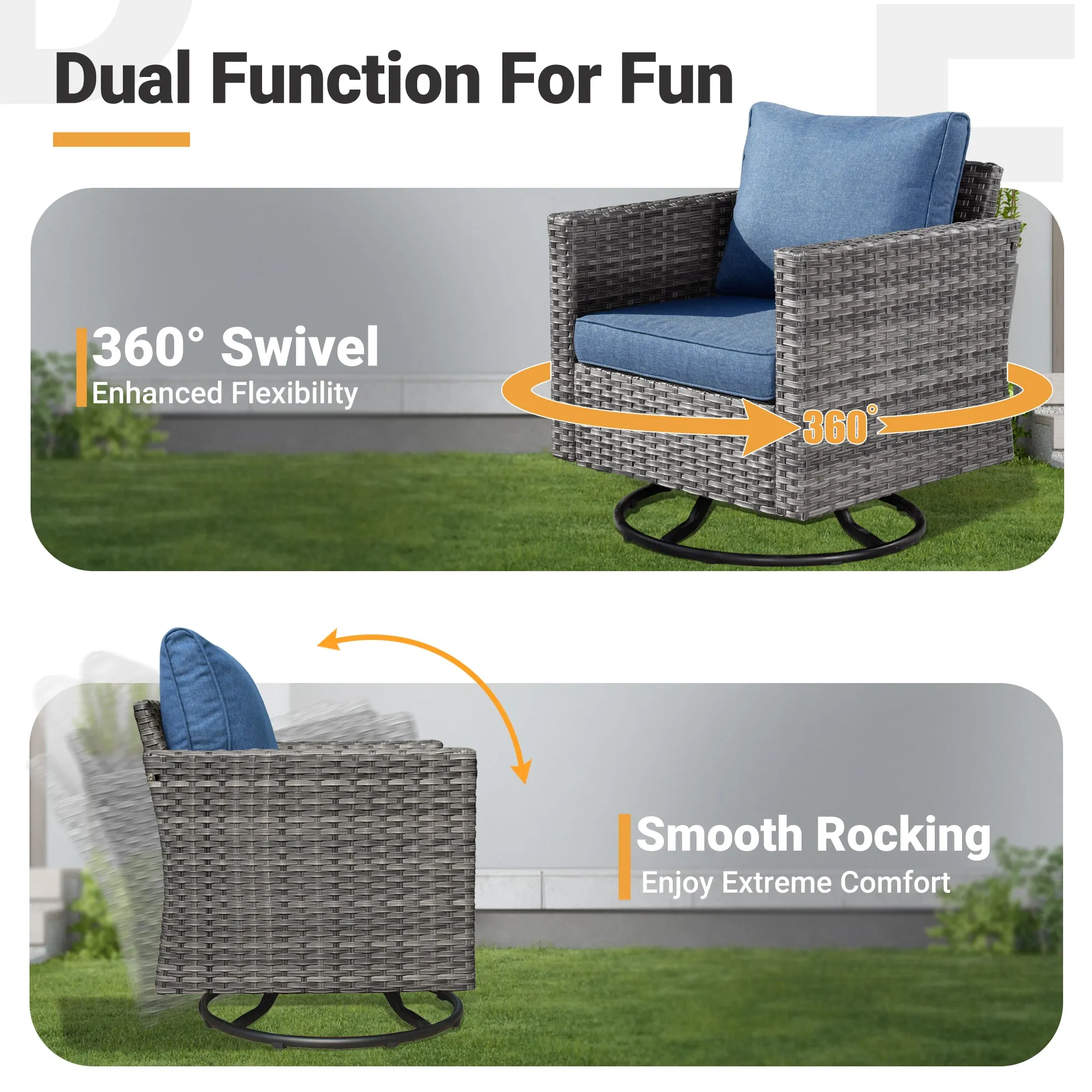 Ovios Patio Conversation Set 8-Piece with Swivel Rocking Chairs and Table
