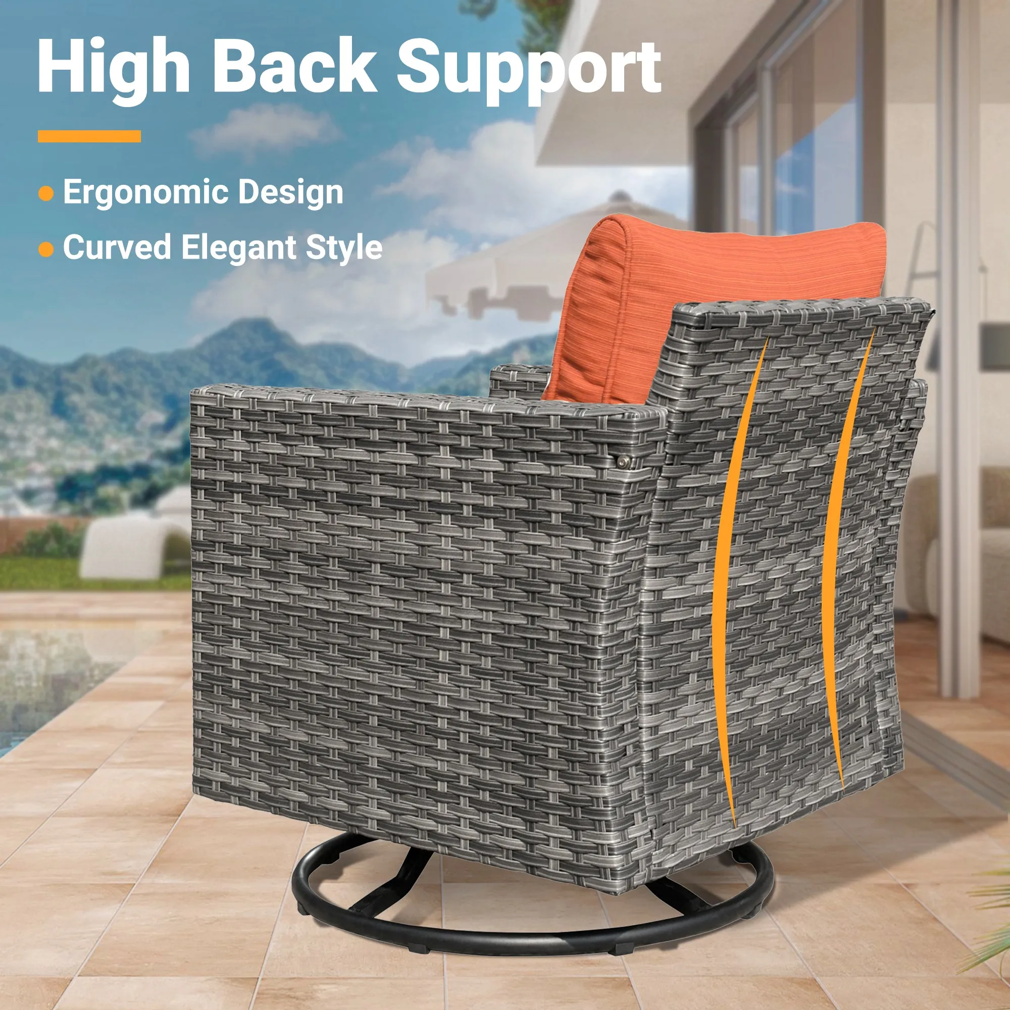 Ovios Patio Conversation Set 8-Piece with Swivel Rocking Chairs and Table