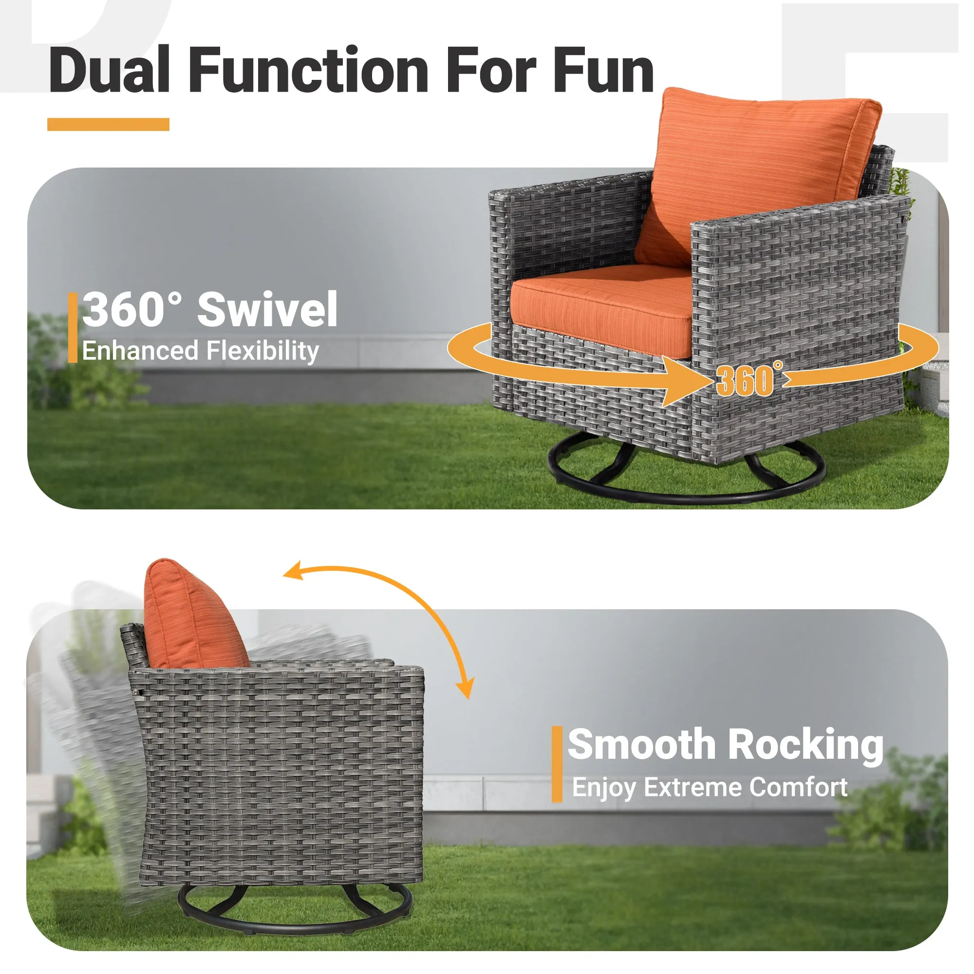 Ovios Patio Conversation Set 8-Piece with Swivel Rocking Chairs and Table