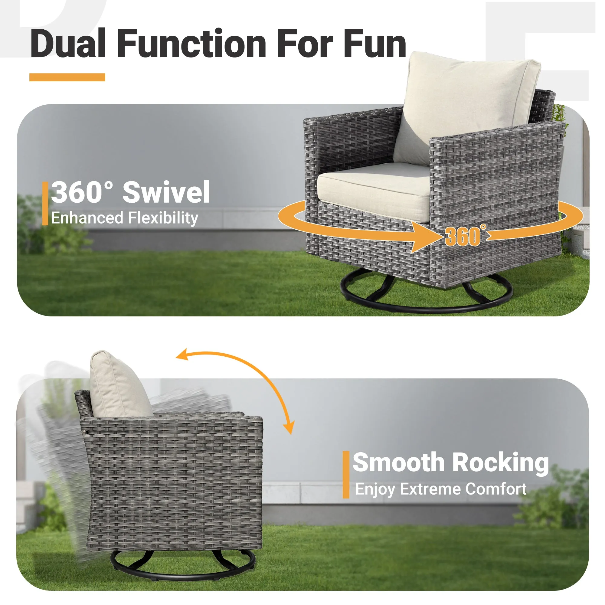 Ovios Patio Conversation Set 8-Piece with Swivel Rocking Chairs and Table