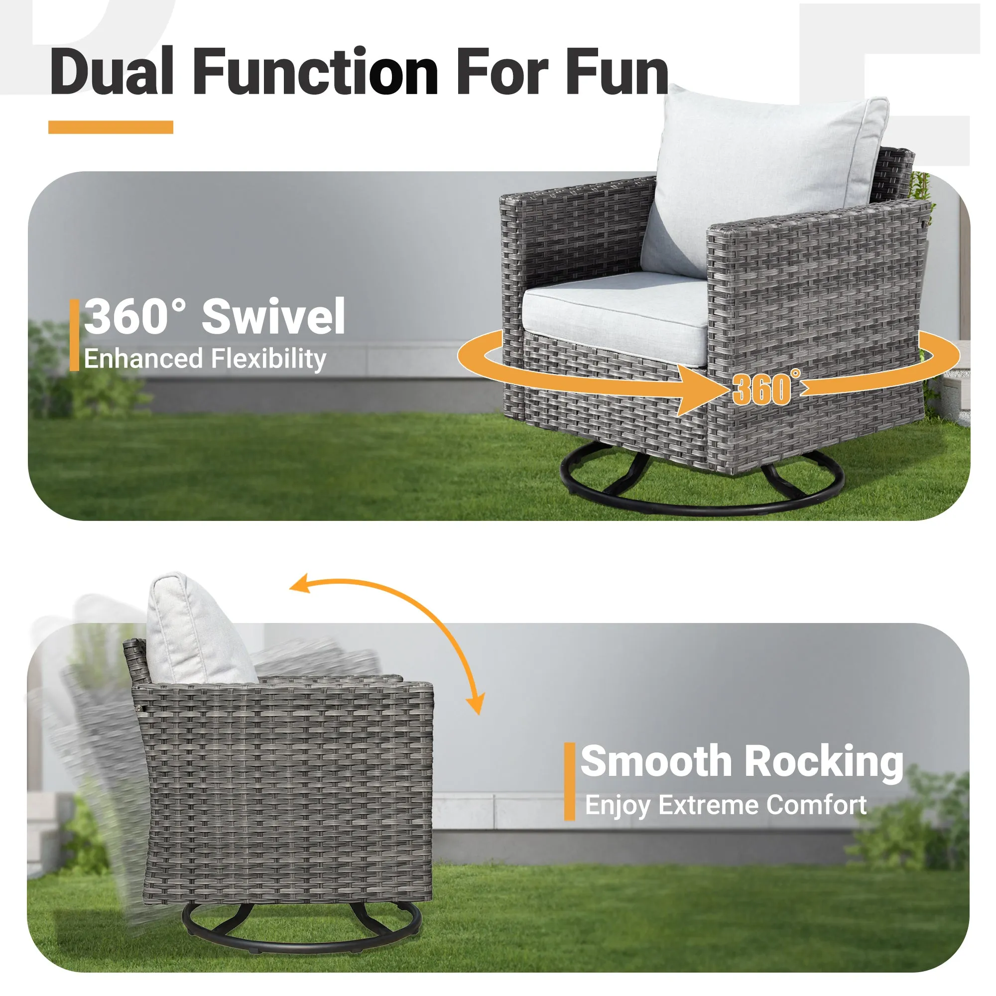 Ovios Patio Conversation Set 8-Piece with Swivel Rocking Chairs and Table