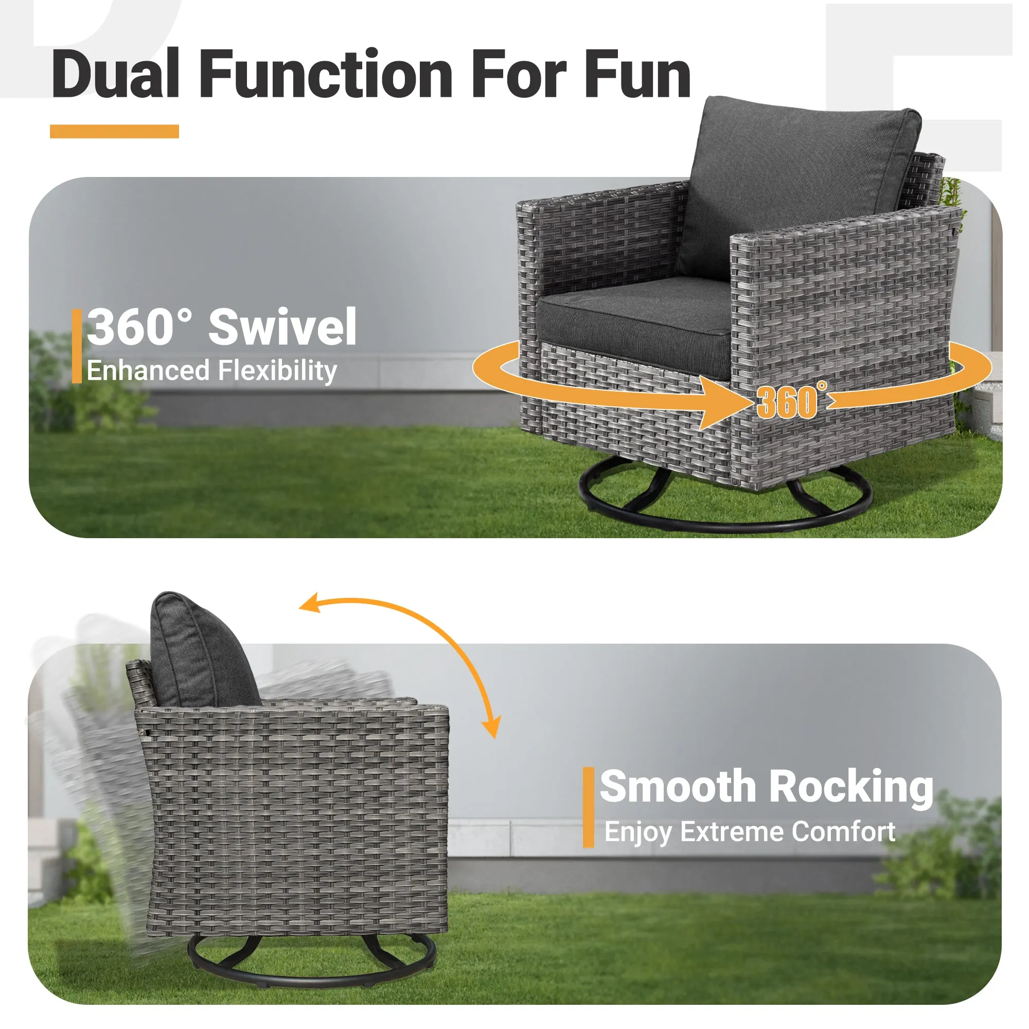 Ovios Patio Conversation Set 8-Piece with Swivel Rocking Chairs and Table