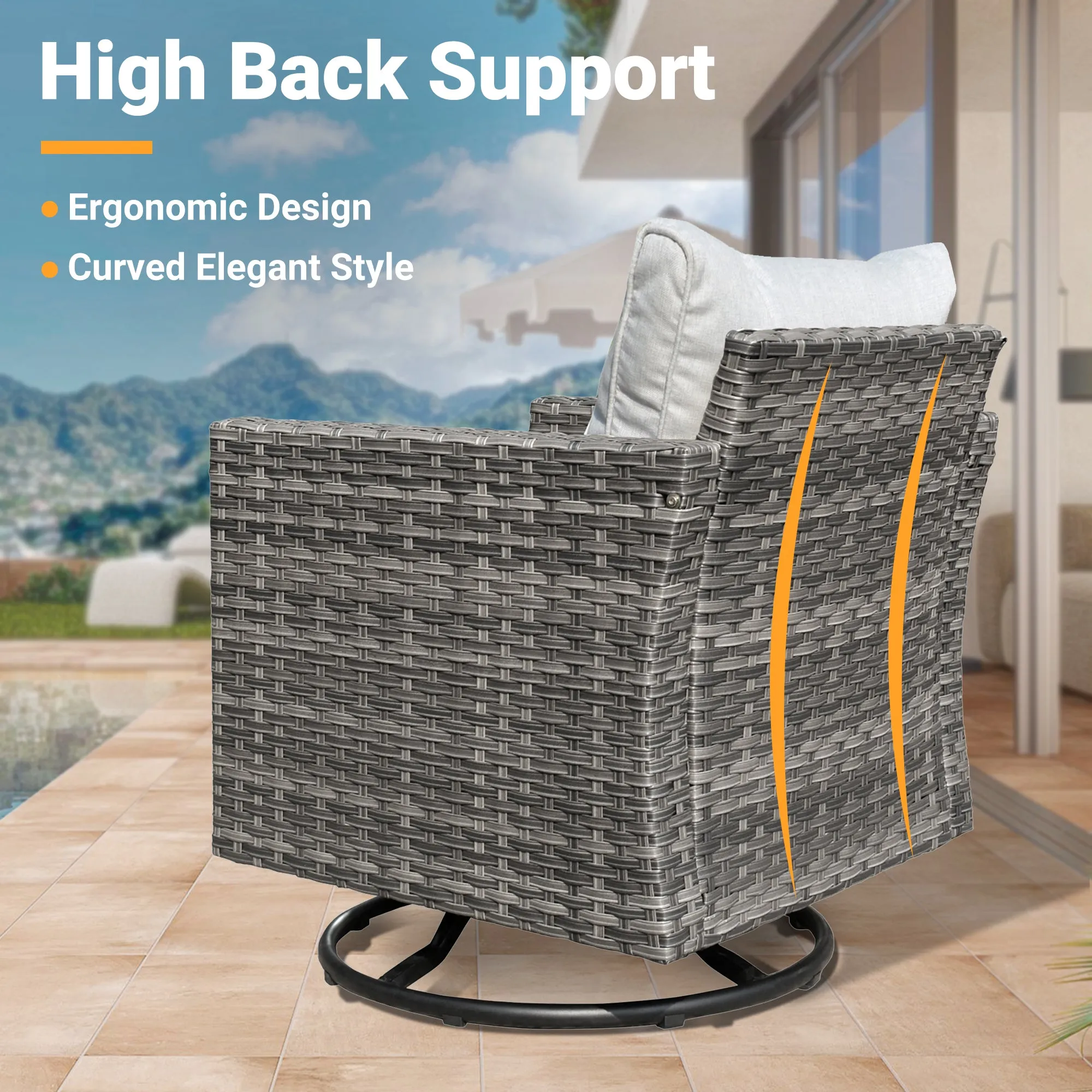 Ovios Patio Conversation Set 8-Piece with Swivel Rocking Chairs and Table