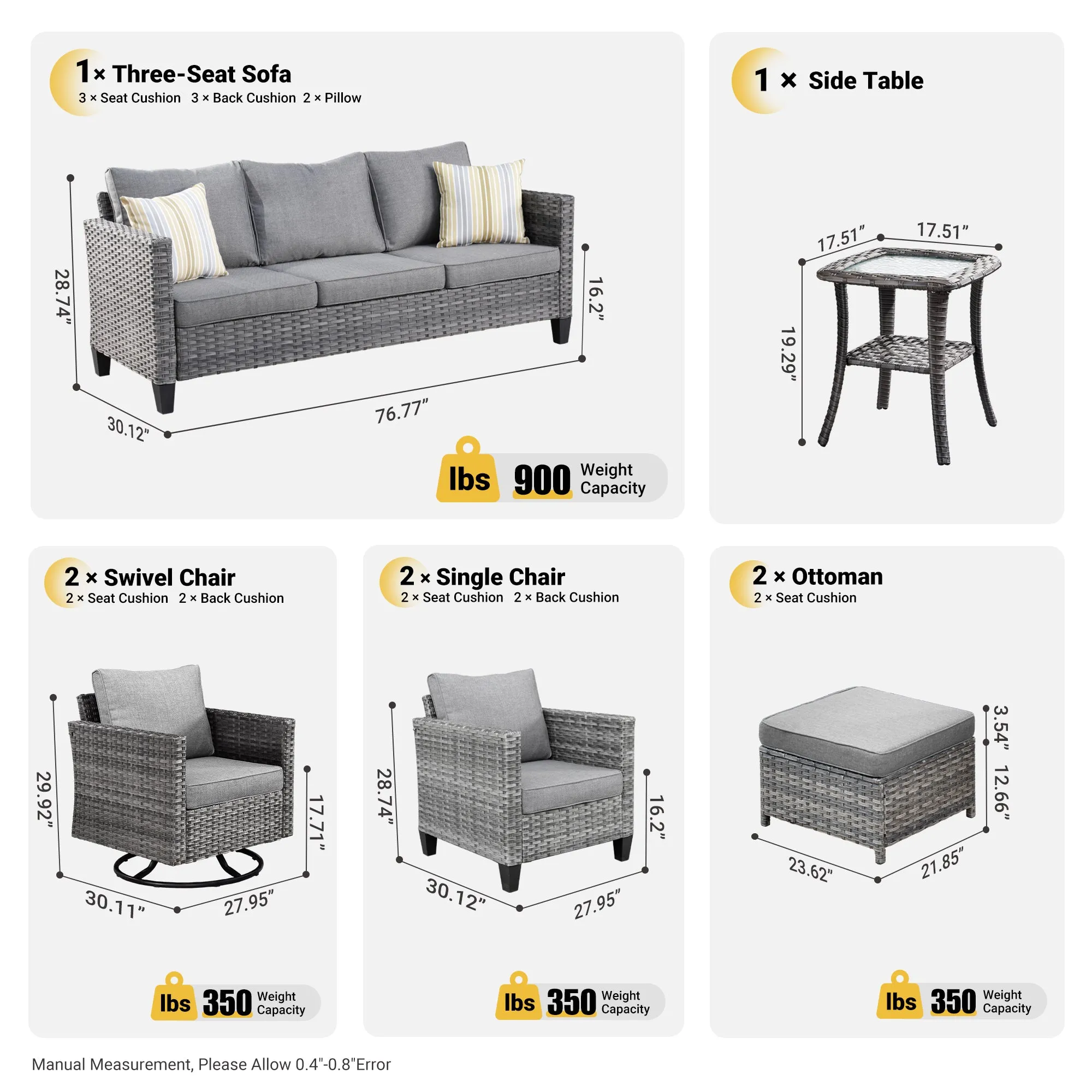 Ovios Patio Conversation Set 8-Piece with Swivel Rocking Chairs and Table