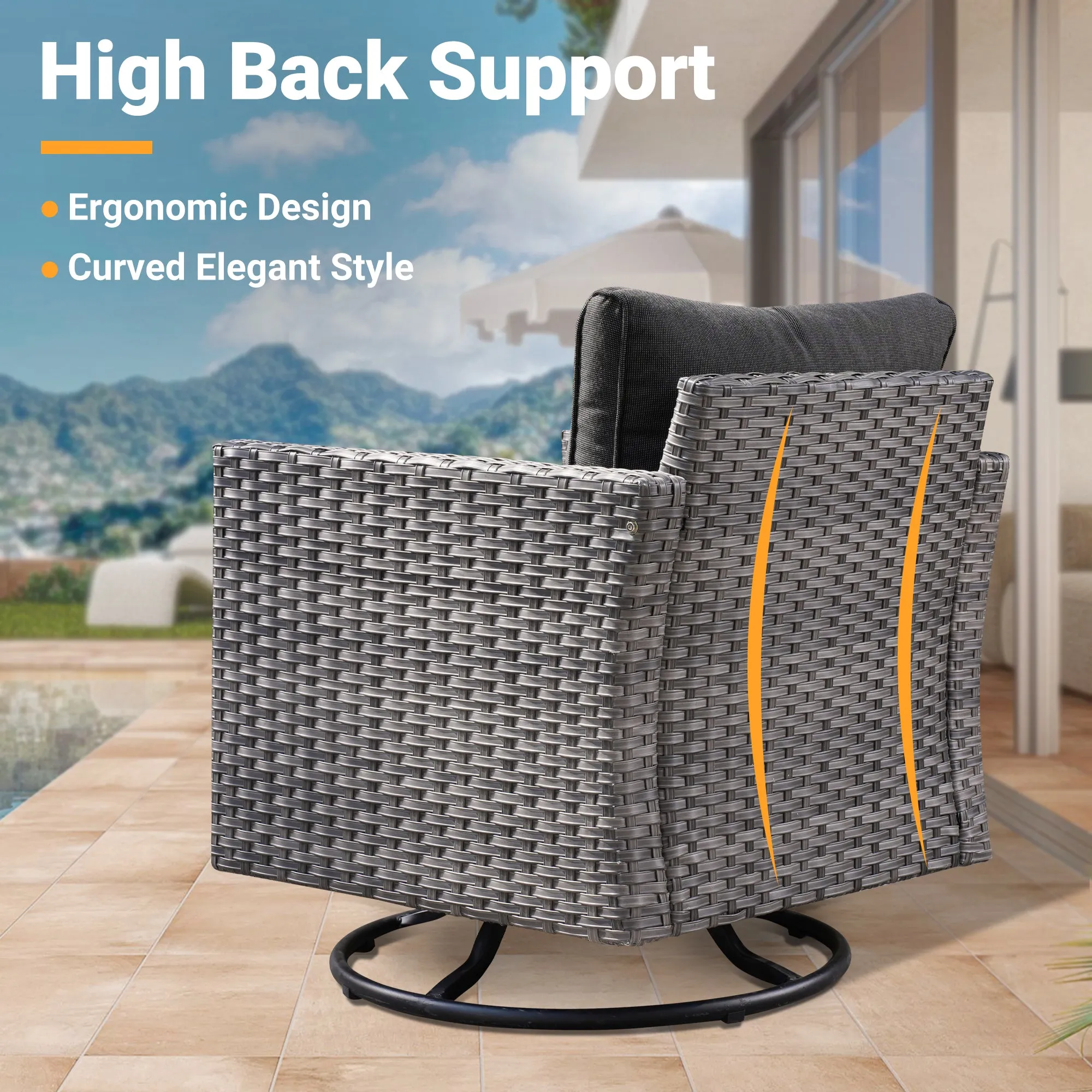 Ovios Patio Conversation Set 8-Piece with Swivel Rocking Chairs and Table