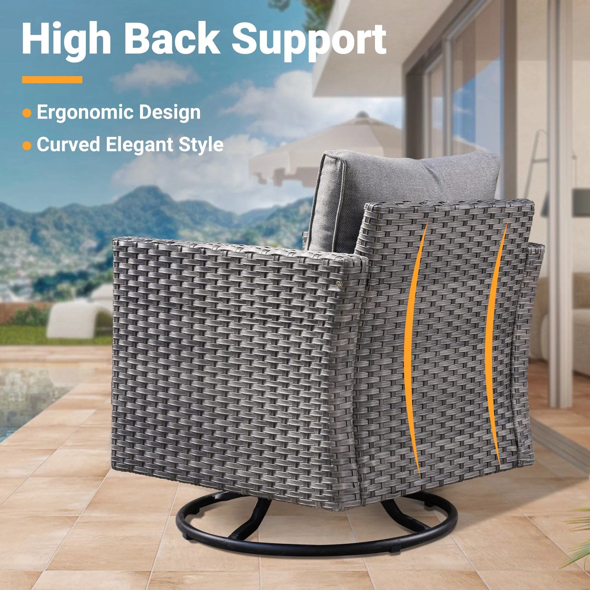 Ovios Patio Conversation Set 8-Piece with Swivel Rocking Chairs and Table