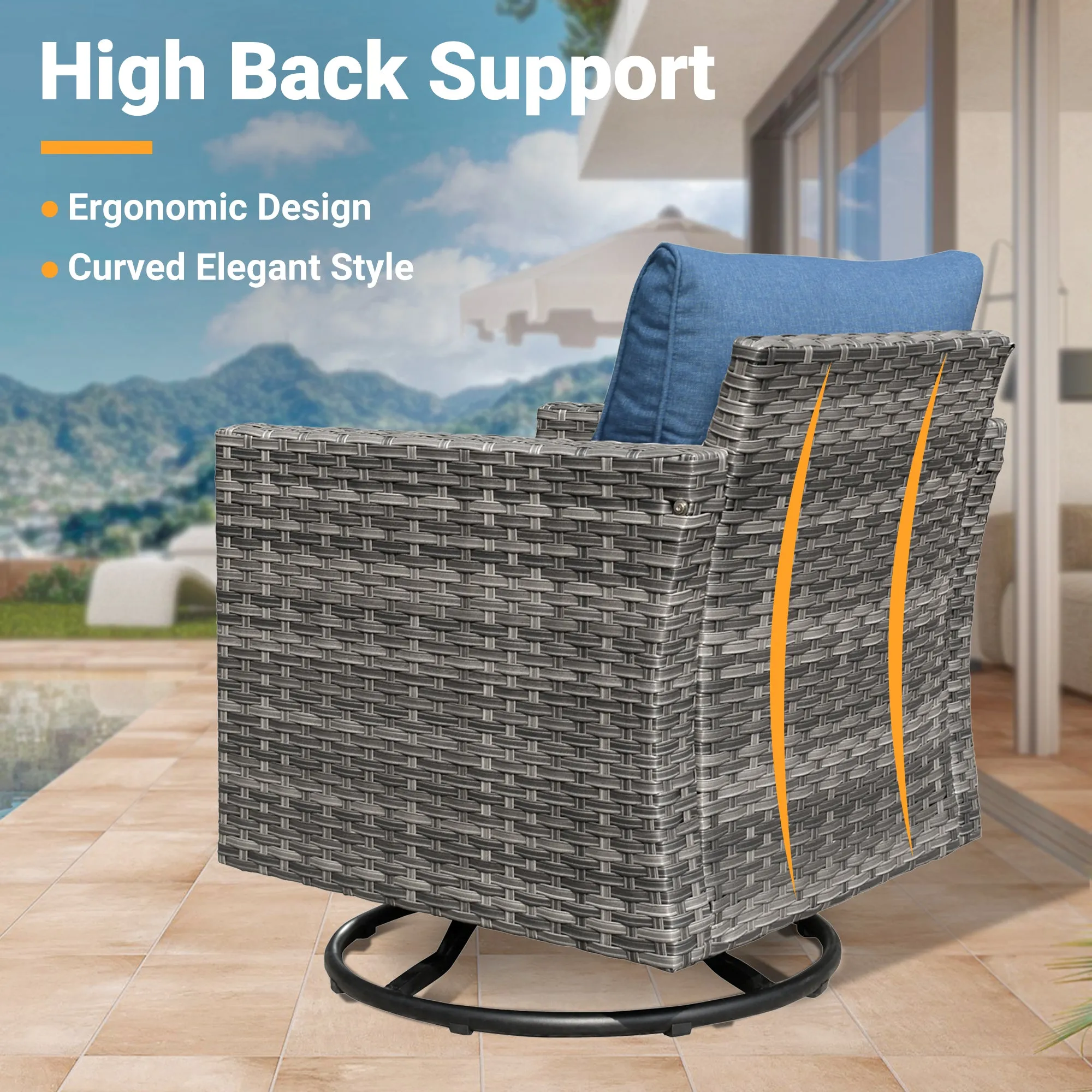 Ovios Patio Conversation Set 8-Piece with Swivel Rocking Chairs and Table