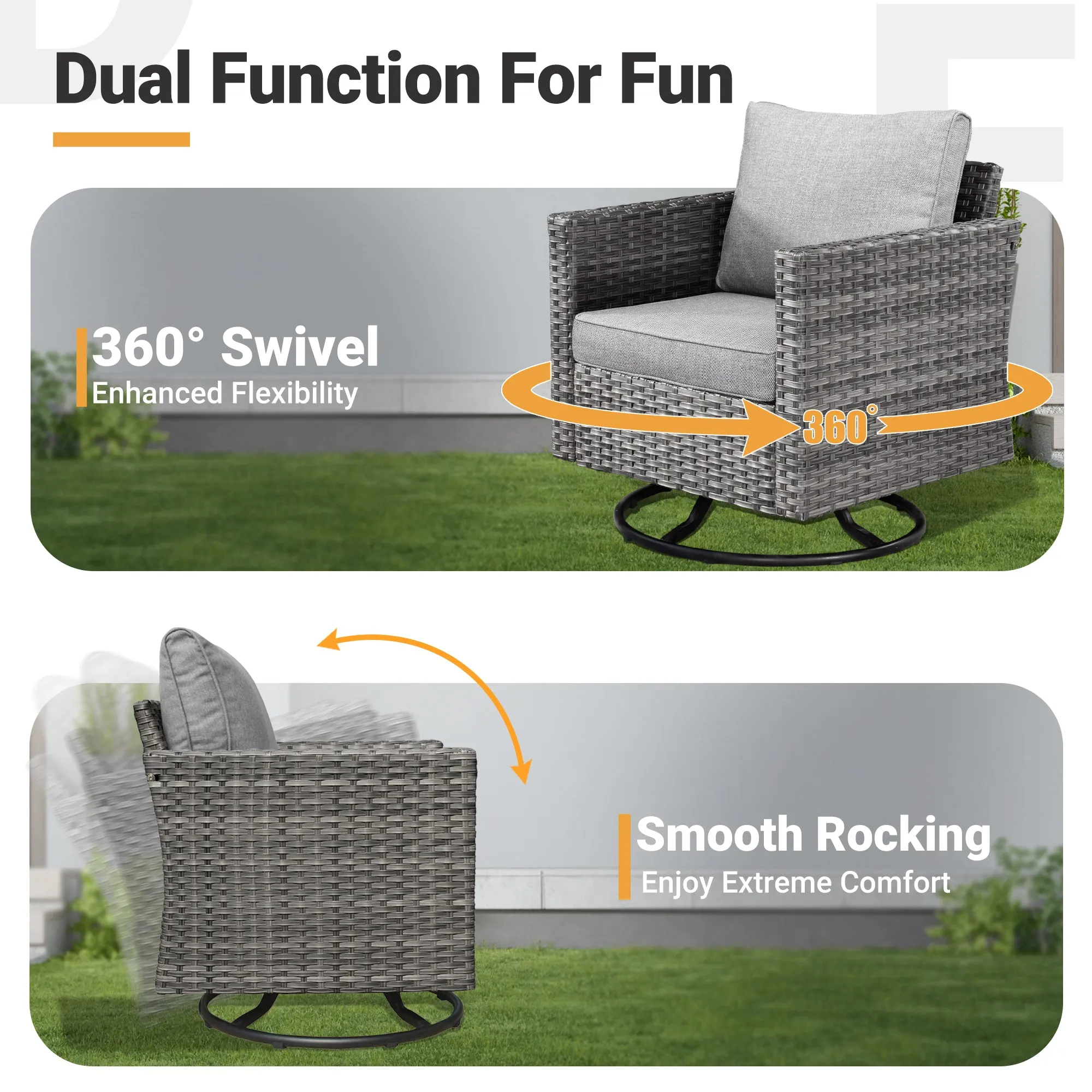 Ovios Patio Conversation Set 8-Piece with Swivel Rocking Chairs and Table