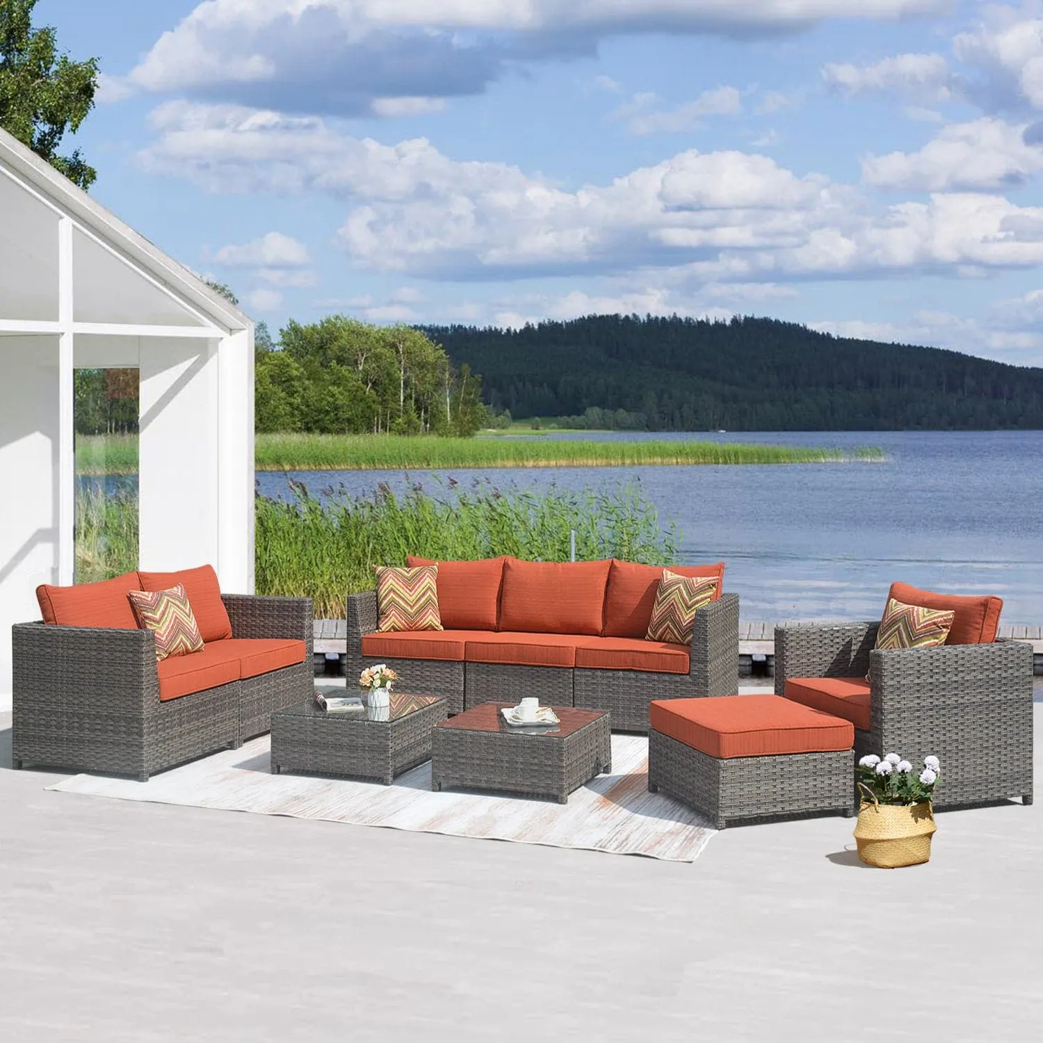 Ovios Patio Conversation Set Bigger Size 9-Piece, King Series,Fully Assembled