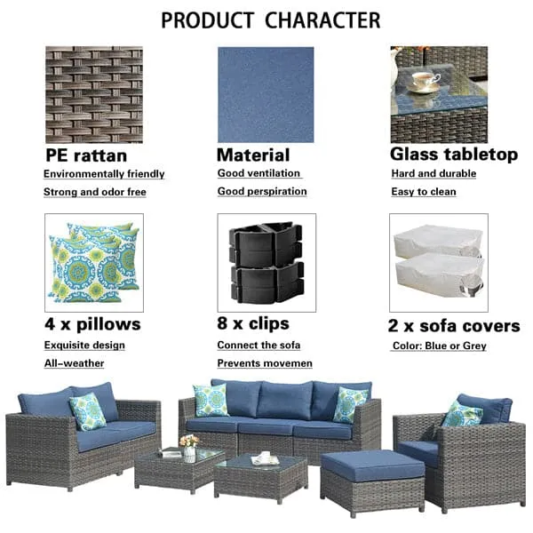 Ovios Patio Conversation Set Bigger Size 9-Piece, King Series,Fully Assembled