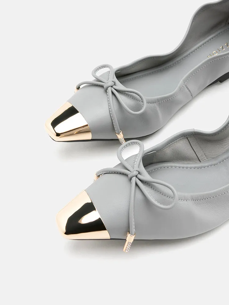 Reign Metal Toe Cap Bow Foldable Flats