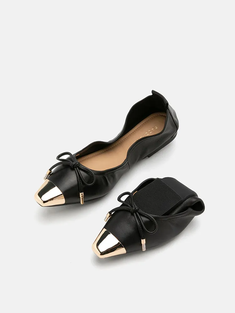 Reign Metal Toe Cap Bow Foldable Flats