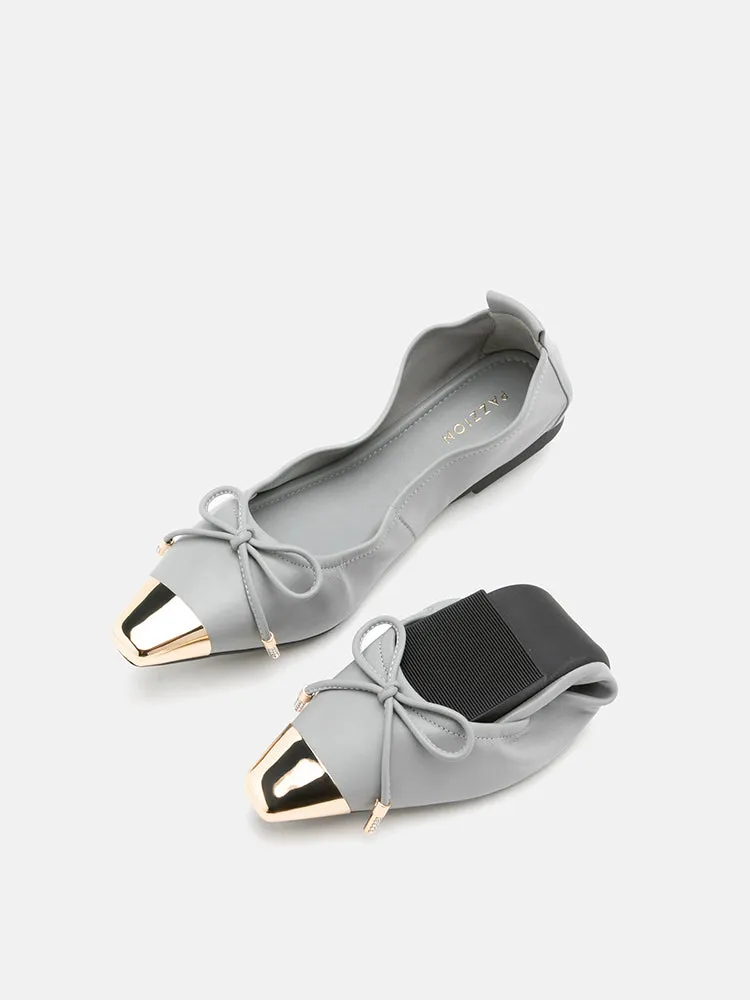 Reign Metal Toe Cap Bow Foldable Flats