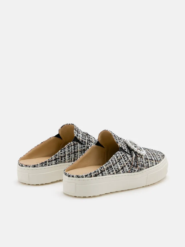 [SALE]Megan Tweed Pearl Buckle Mules