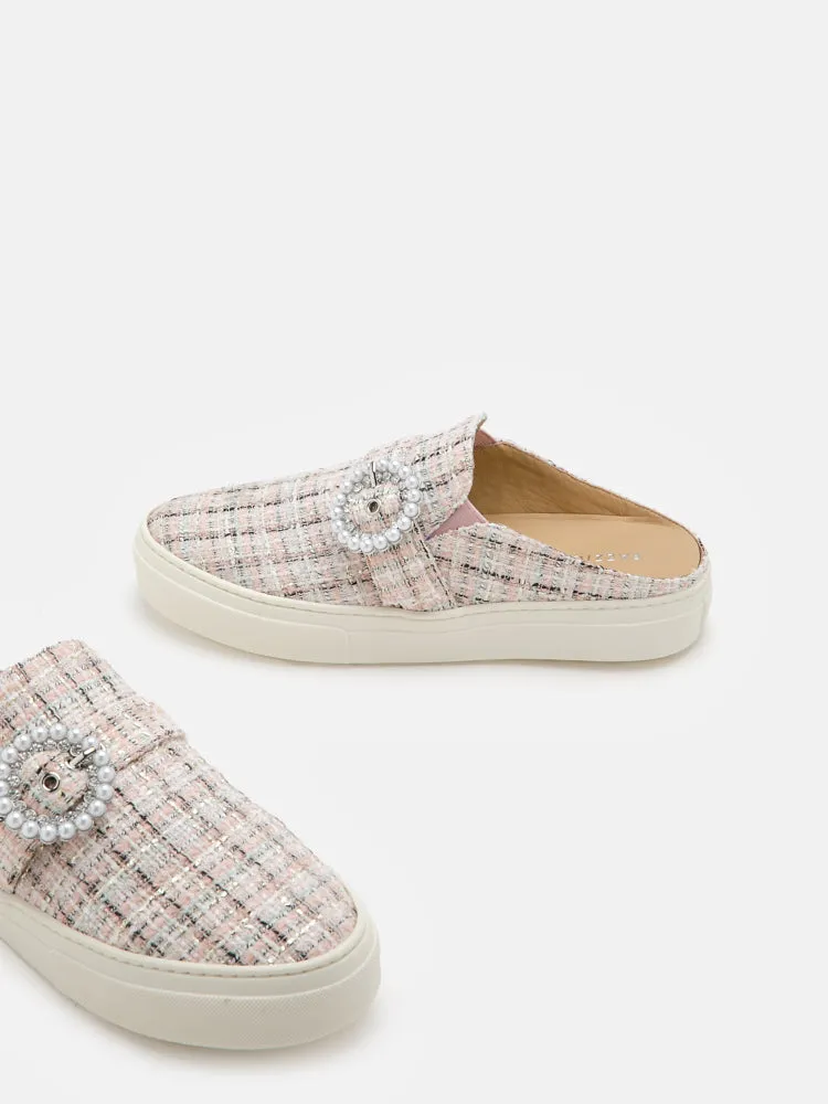 [SALE]Megan Tweed Pearl Buckle Mules