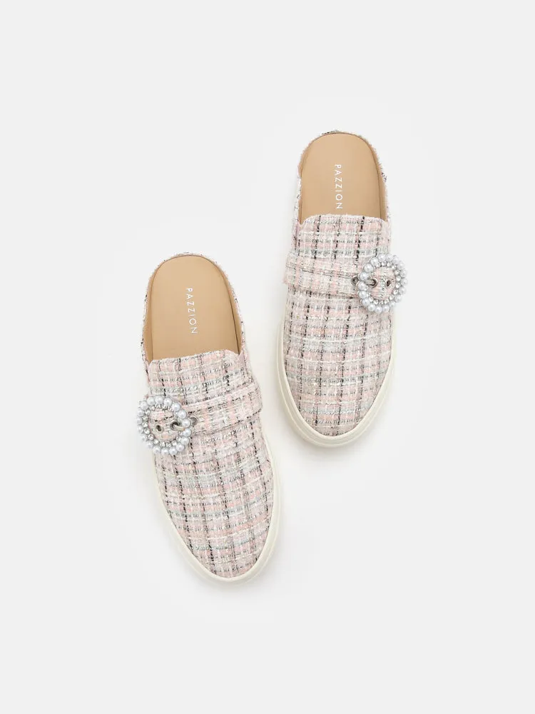 [SALE]Megan Tweed Pearl Buckle Mules