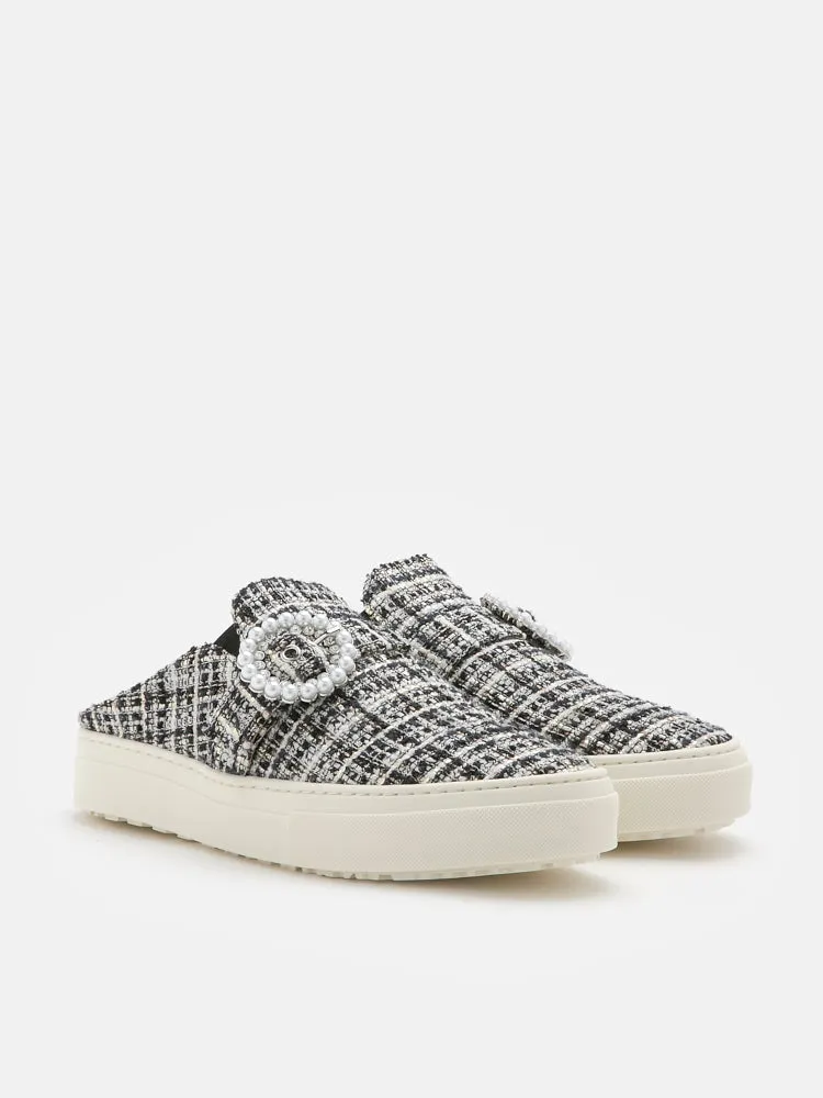[SALE]Megan Tweed Pearl Buckle Mules
