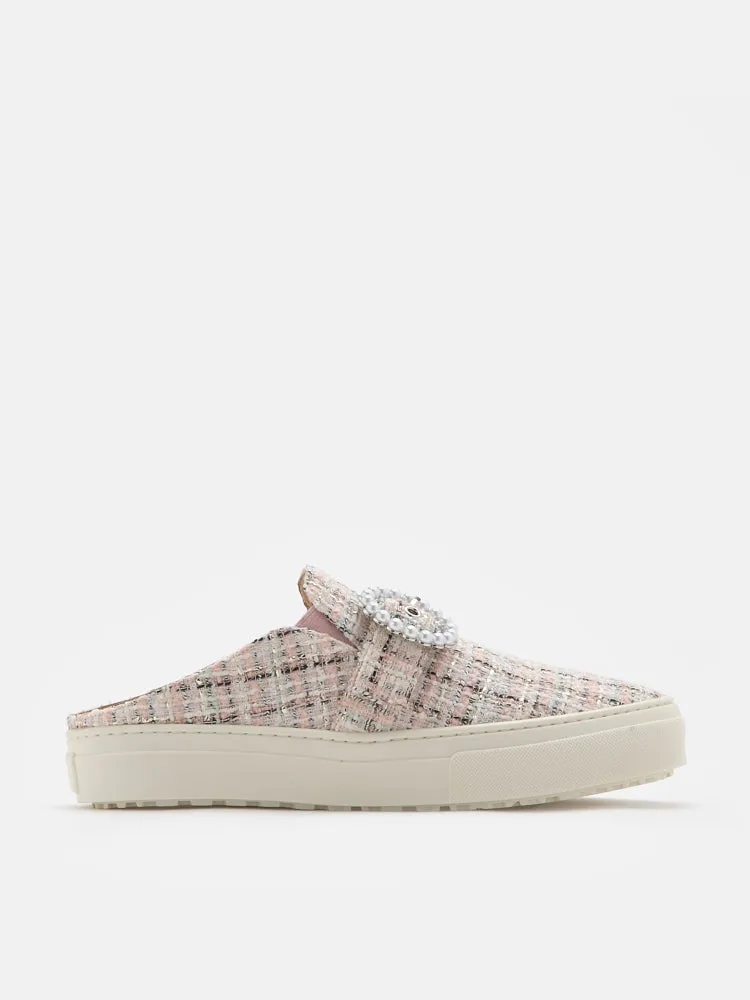 [SALE]Megan Tweed Pearl Buckle Mules