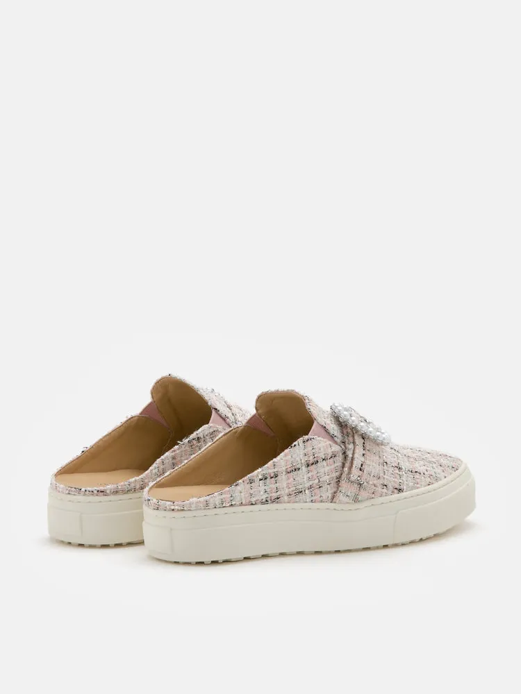 [SALE]Megan Tweed Pearl Buckle Mules