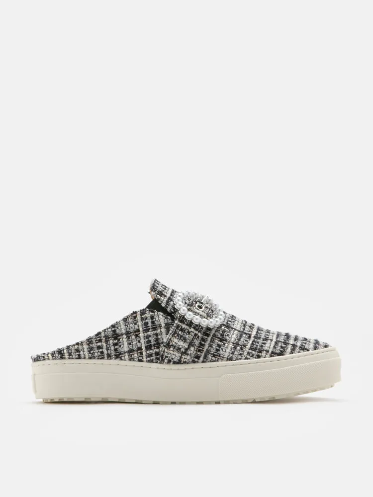 [SALE]Megan Tweed Pearl Buckle Mules