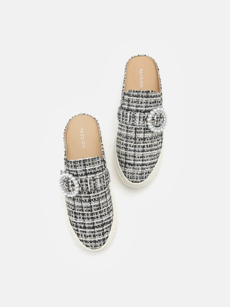 [SALE]Megan Tweed Pearl Buckle Mules