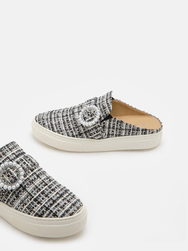 [SALE]Megan Tweed Pearl Buckle Mules