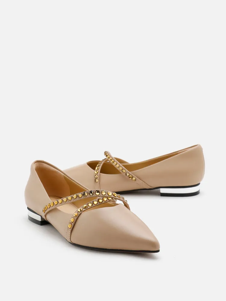 [SALE]Odette Embellished Cross Strap Flats