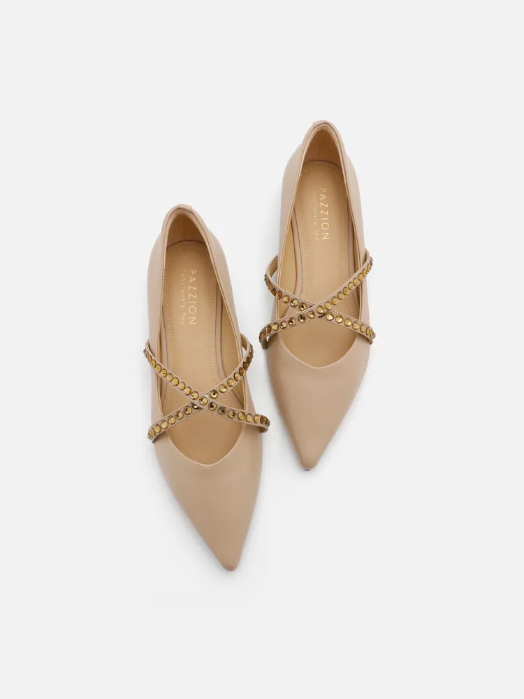 [SALE]Odette Embellished Cross Strap Flats